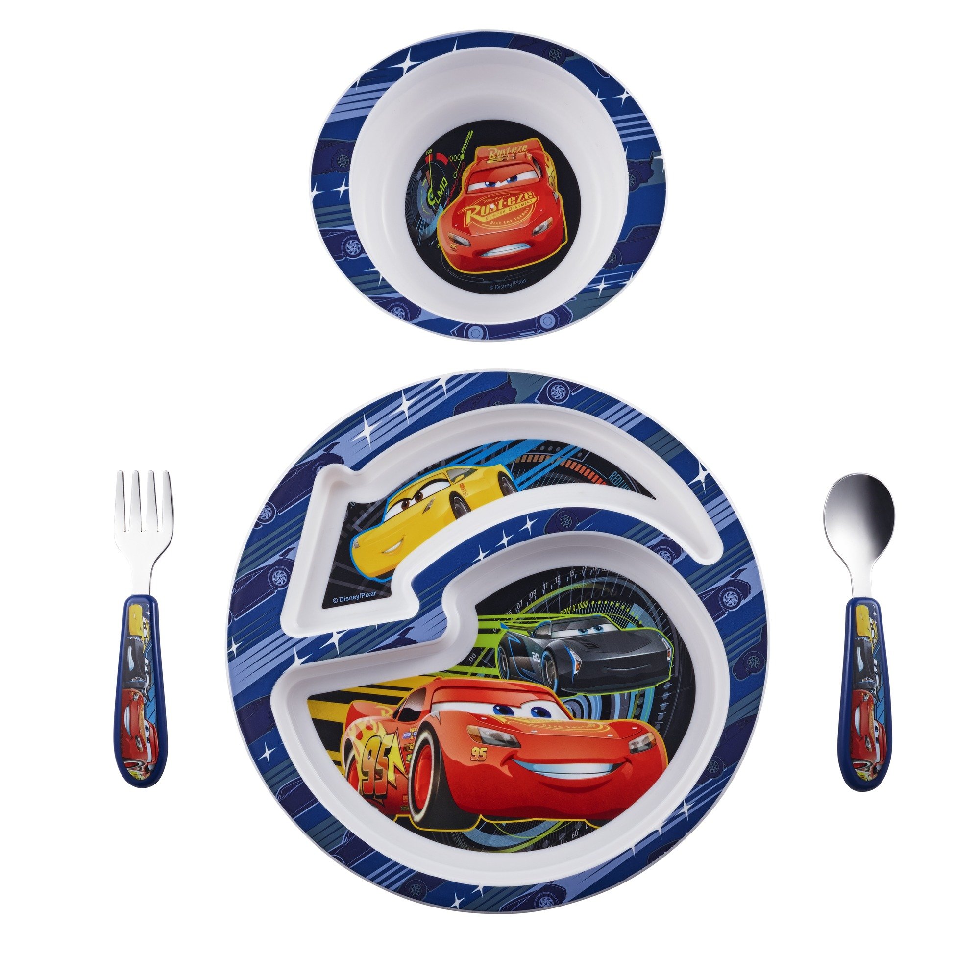Disney Pixar Cars Toddler Dinnerware Set - 4-Piece Plates & Utensils for Kids | Fun Mealtime Essentials for Boys | Perfect for Birthday Gifts & Preschool Lunch