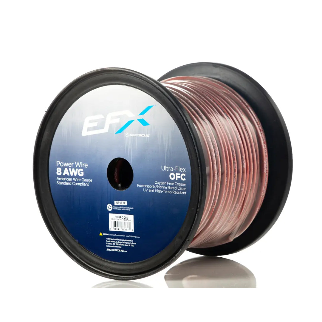 EFX by Scosche PW8RD 250 8 Gauge OFC Power Wire Red (250ft Spool) - Premium Car Audio & Stereo Amplifier Installation, Marine & RV Electrical Wiring