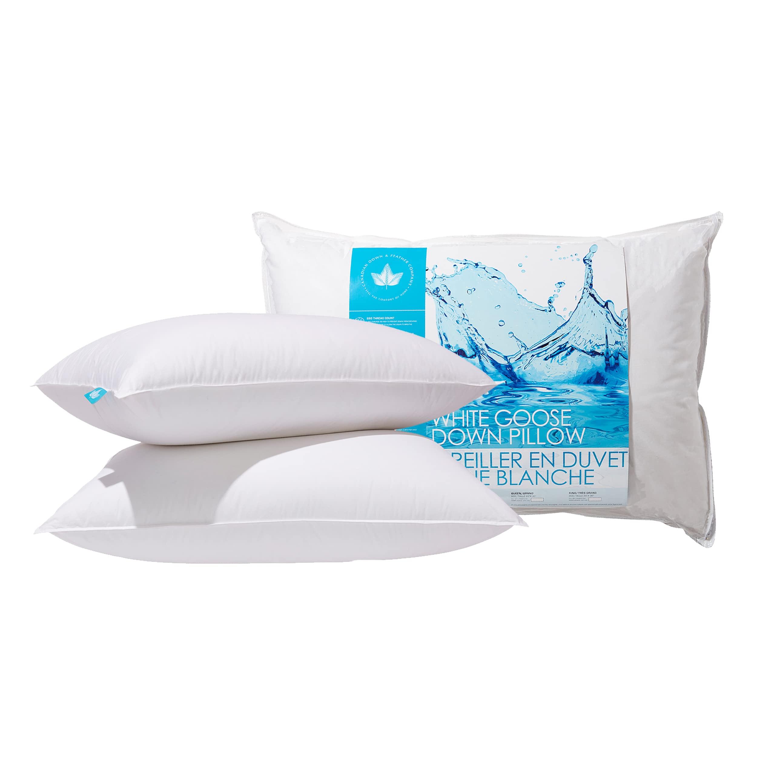 Premium 2-Pack Canadian White Goose Down Pillows - Queen Size, 260 TC 100% Cotton Shell - Soft Support for Side & Back Sleepers - Perfect for Bedroom Luxury & Hotel-Style Comfort