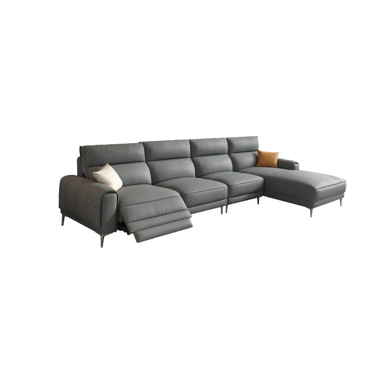 Luxury Italian Leather Sectional Sofa Set with Power Recliner - Modern Living Room Furniture for Home Theater & Family Gatherings