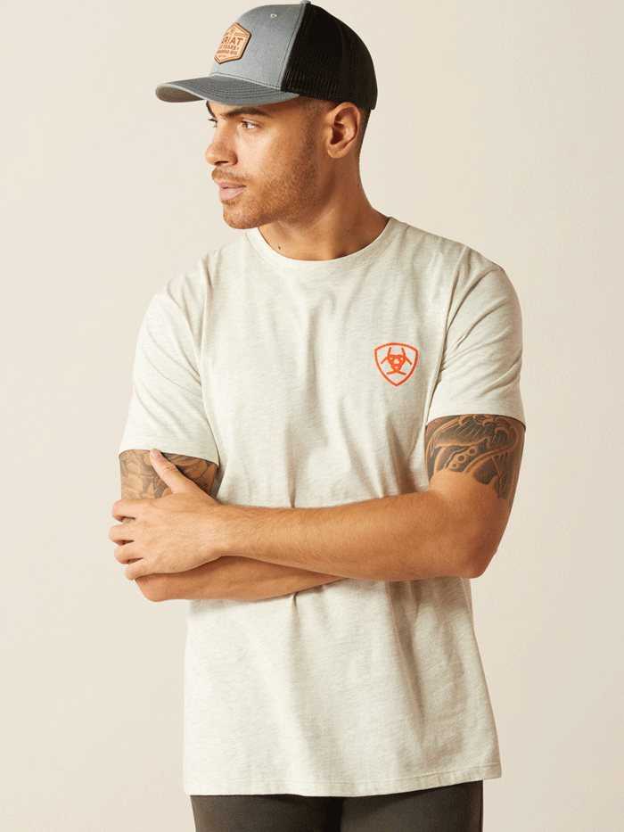 Ariat Men's Bison Landscape T-Shirt - Comfortable Oatmeal Heather Cotton Tee for Outdoor Adventures & Casual Wear