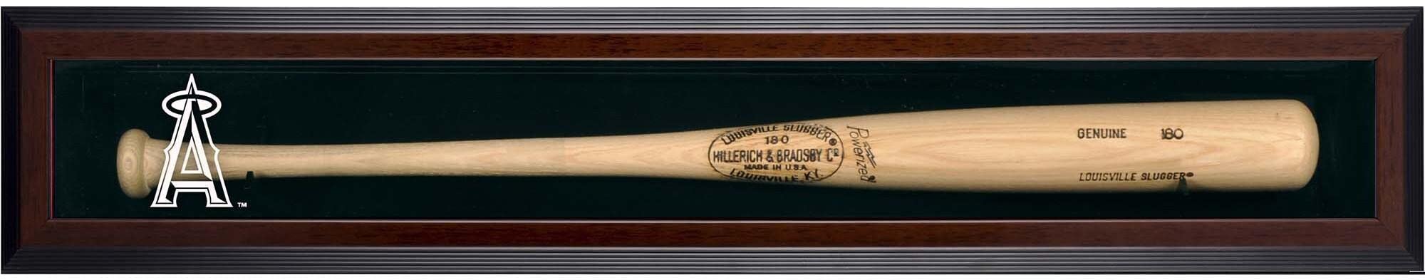 Los Angeles Angels of Anaheim Logo Brown Framed Baseball Bat Display Case - Free Standing Single Bat Holder for Collectors, Sports Memorabilia & Man Cave Decor - Perfect for Home, Office or Sports Bar Display