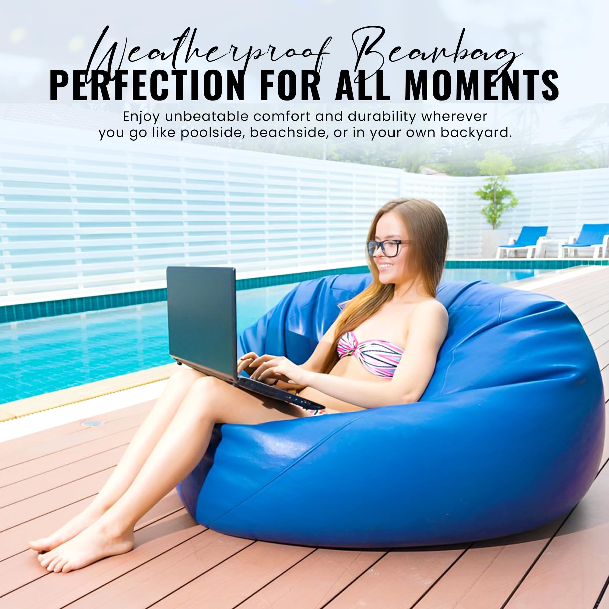 36x36x40 Vinyl Marine Boat Bean Bag Chair Cover - Waterproof & Washable Outdoor Bean Bag Cover for Adults - Retro Style Weatherproof Lazy Sofa Replacement - Comfortable Large Bean Bag Without Filling (Ivory) - Perfect for Boats, Patios, Dorms & Game Rooms