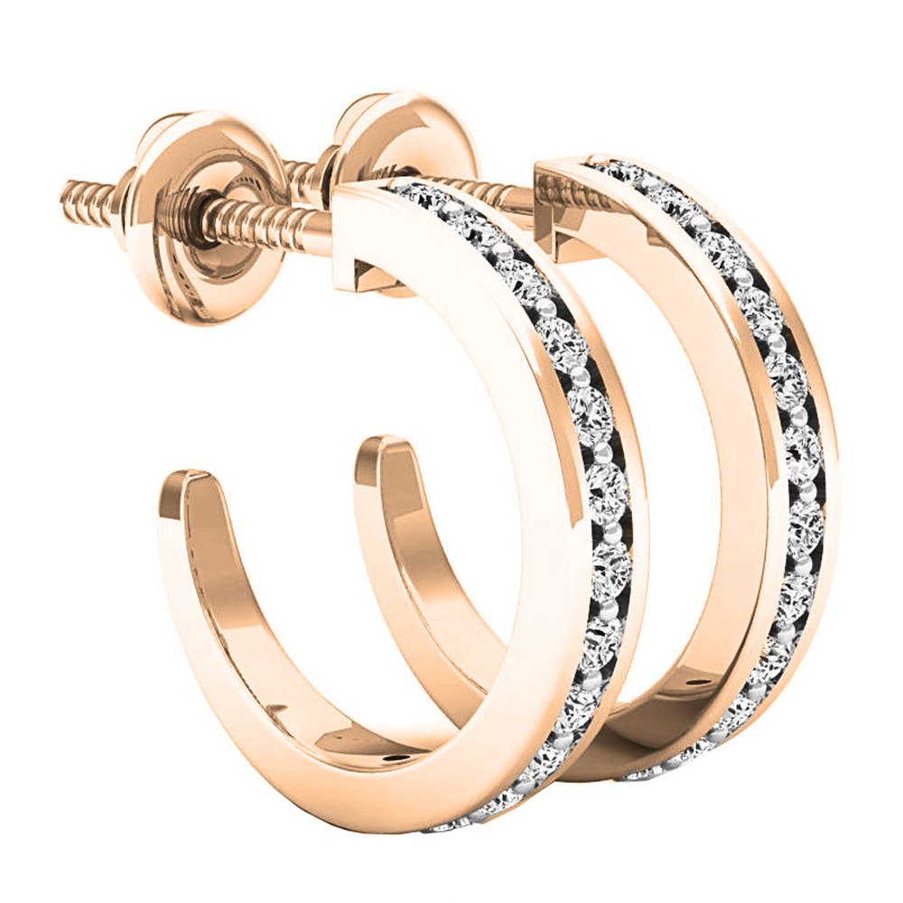 14K Solid Gold Round White Diamond Hoop Earrings for Women | 0.2ct Dazzlingrock Collection | Perfect for Everyday Wear, Parties & Special Occasions