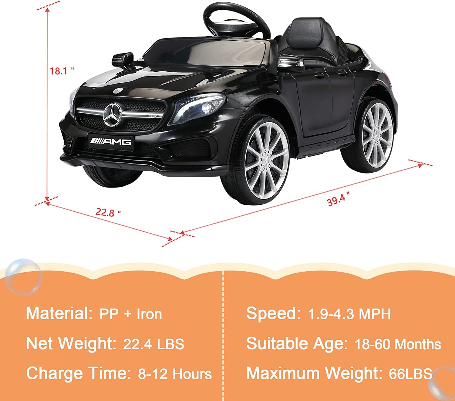 TOBBI Licensed Mercedes Benz Electric Ride On Car for Kids 3+ Years Old - Remote Control Toy Vehicle with Soft Start, 3 Speeds, LED Lights & Music - Perfect for Birthday Gifts, Outdoor Play and Pretend Driving Fun