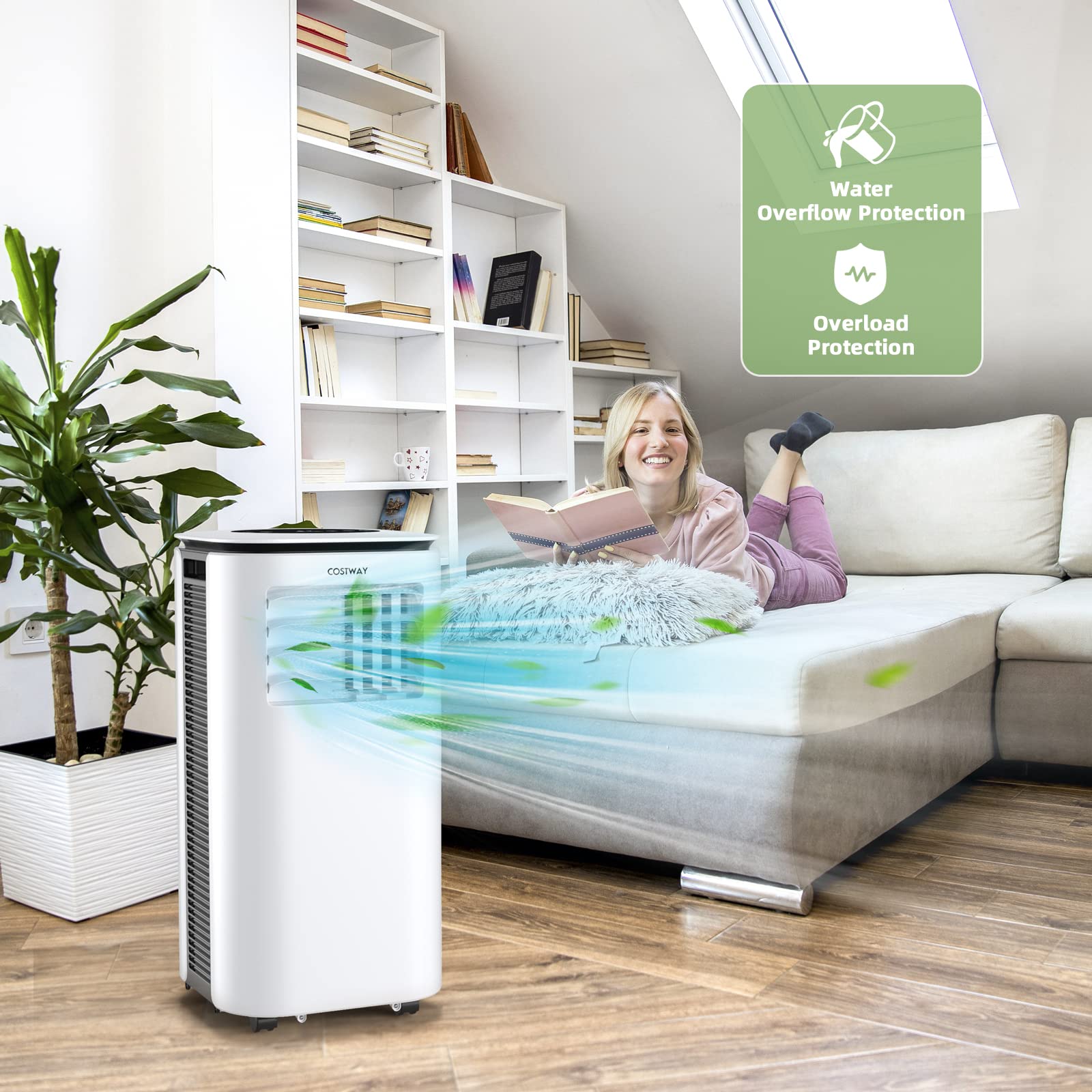 COSTWAY 9000BTU Portable Air Conditioner with Remote Control, 2 Fan Speeds & 24H Timer - Cools Rooms Up to 350 sq.ft - Includes Window Installation Kit - Perfect for Bedrooms, Offices & Small Apartments