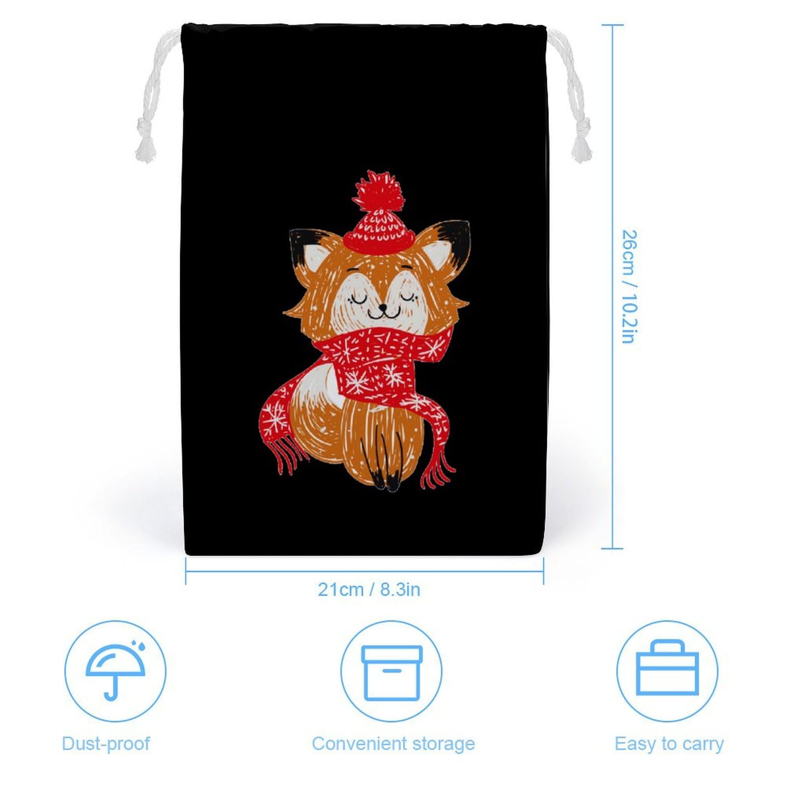 Cute Christmas Cartoon Fox Muslin Drawstring Bags - Reusable Small Gift Pouch for Holiday Presents, Party Favors & Home Storage | Eco-Friendly Fabric Gift Bags