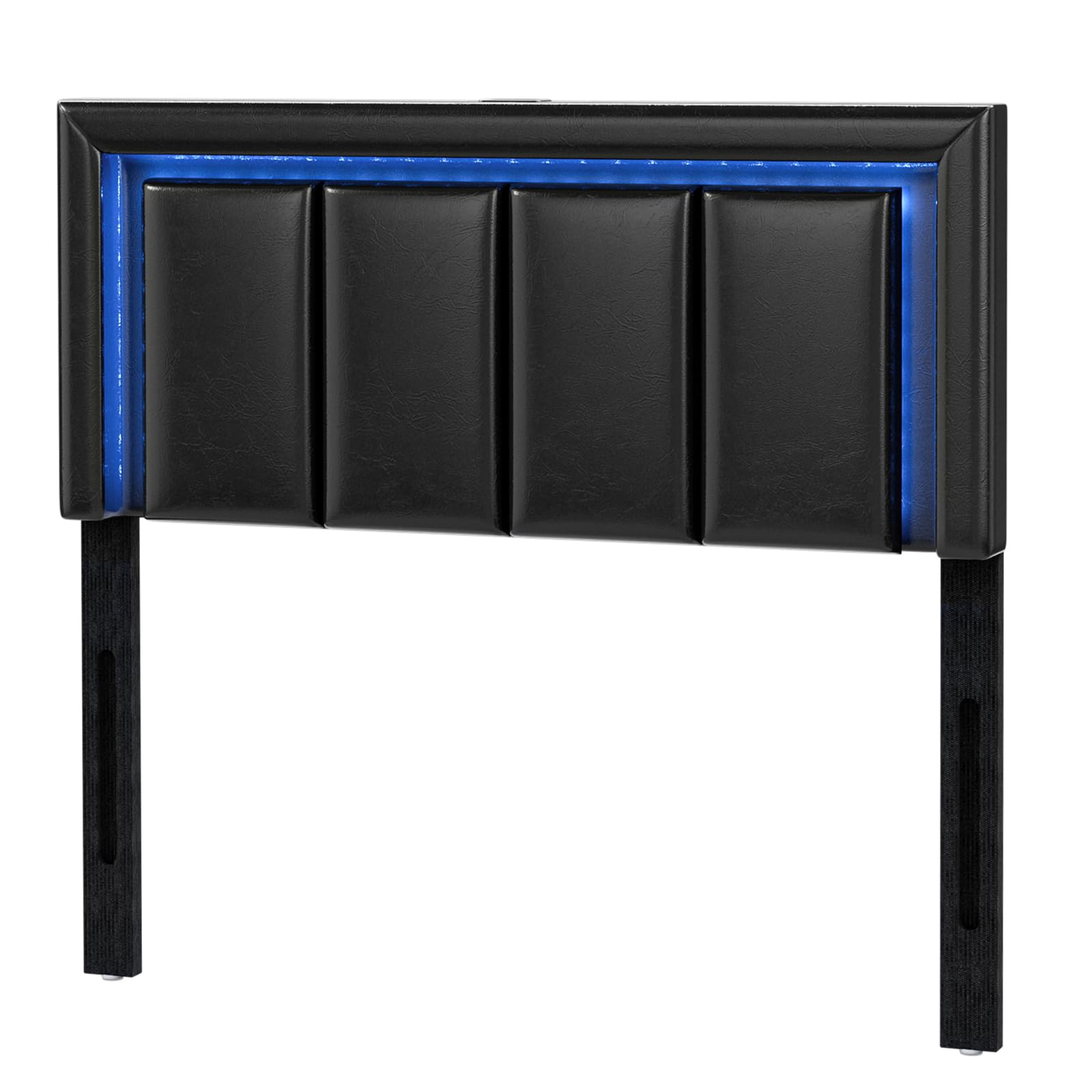 IKIFLY Twin Size LED Headboard with 2 USB Ports & Adjustable Height - Modern Faux Leather Twin/Twin XL Bed Headboard with Soft LED Lighting - Upholstered Headboard Only, Easy Assembly (Black) - Perfect for Bedroom, Dorm Room & Small Space Decor
