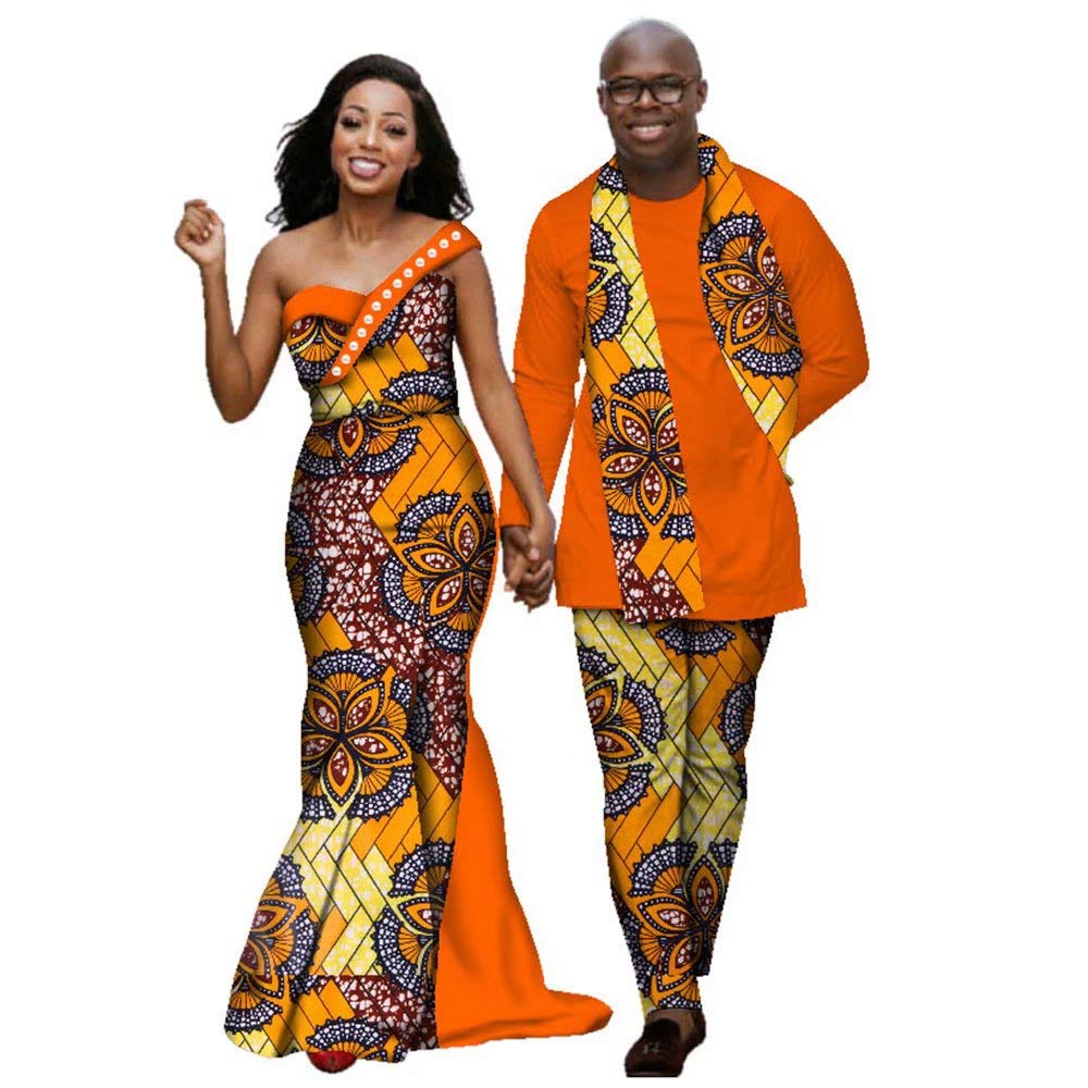 African Wax Print Dresses & Shirts for Women and Men - Matching Couple Outfits, Scarves for Parties, Weddings & Special Occasions