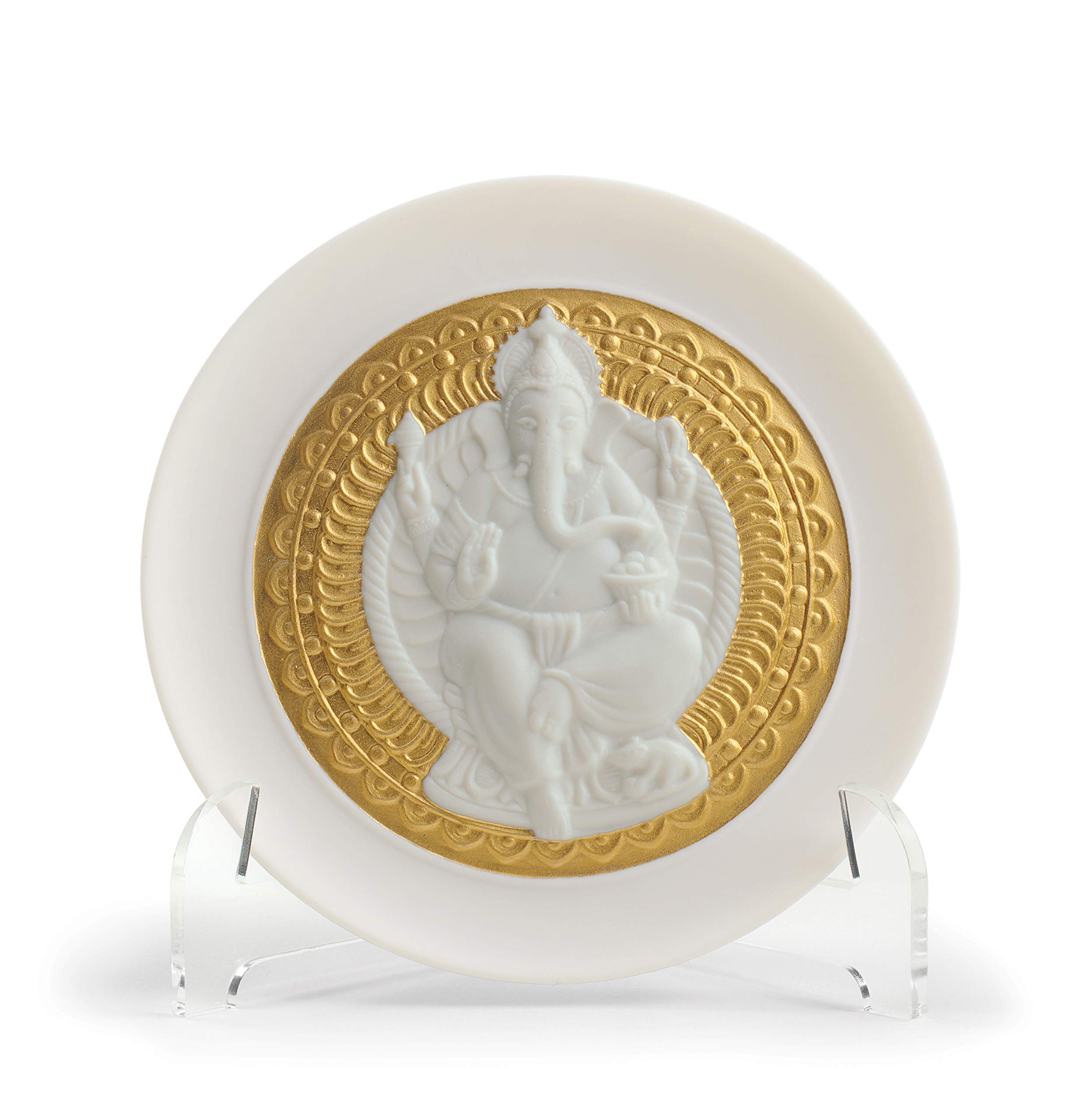 LLADRÓ Lord Ganesha Decorative Porcelain Plate with Golden Lustre - Elegant Home Decor for Living Room, Dining Table & Gift Giving