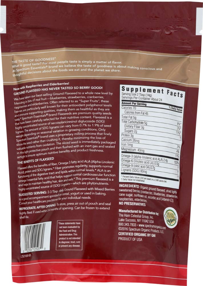 Organic Ground Flaxseed with Berries - 12 Oz | Spectrum Essentials | High in Omega-3 & Fiber | Perfect for Smoothies, Yogurt & Baking | Gluten-Free Superfood