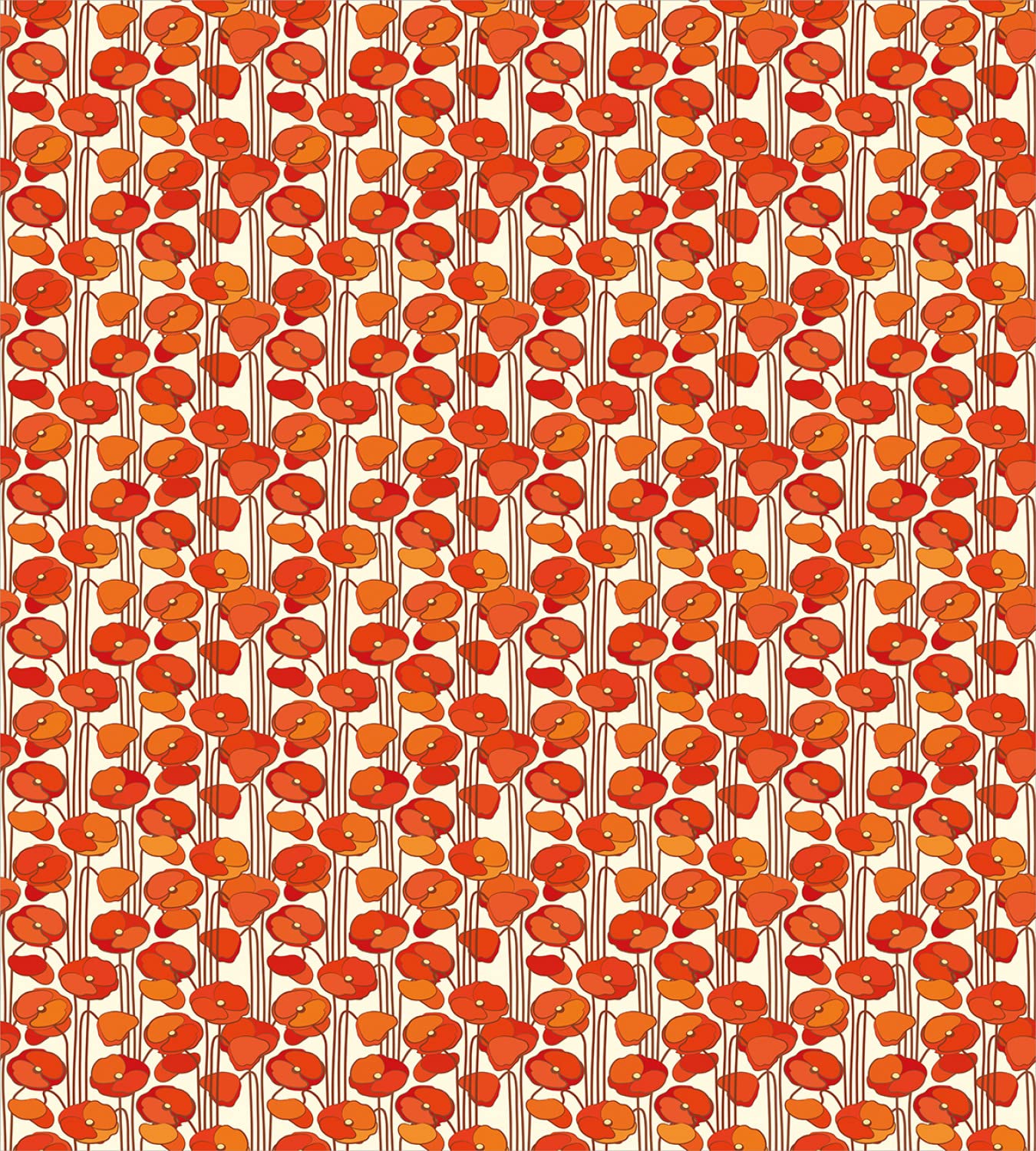 Ambesonne Floral Duvet Cover Set - Queen Size 2-Pack with 2 Duvet Covers & 4 Pillowcases, Art Nouveau Style Poppy Flowers Design in Orange and Ivory - Perfect for Spring Summer Bedroom Decor, Guest Room, and Bohemian Home Styling