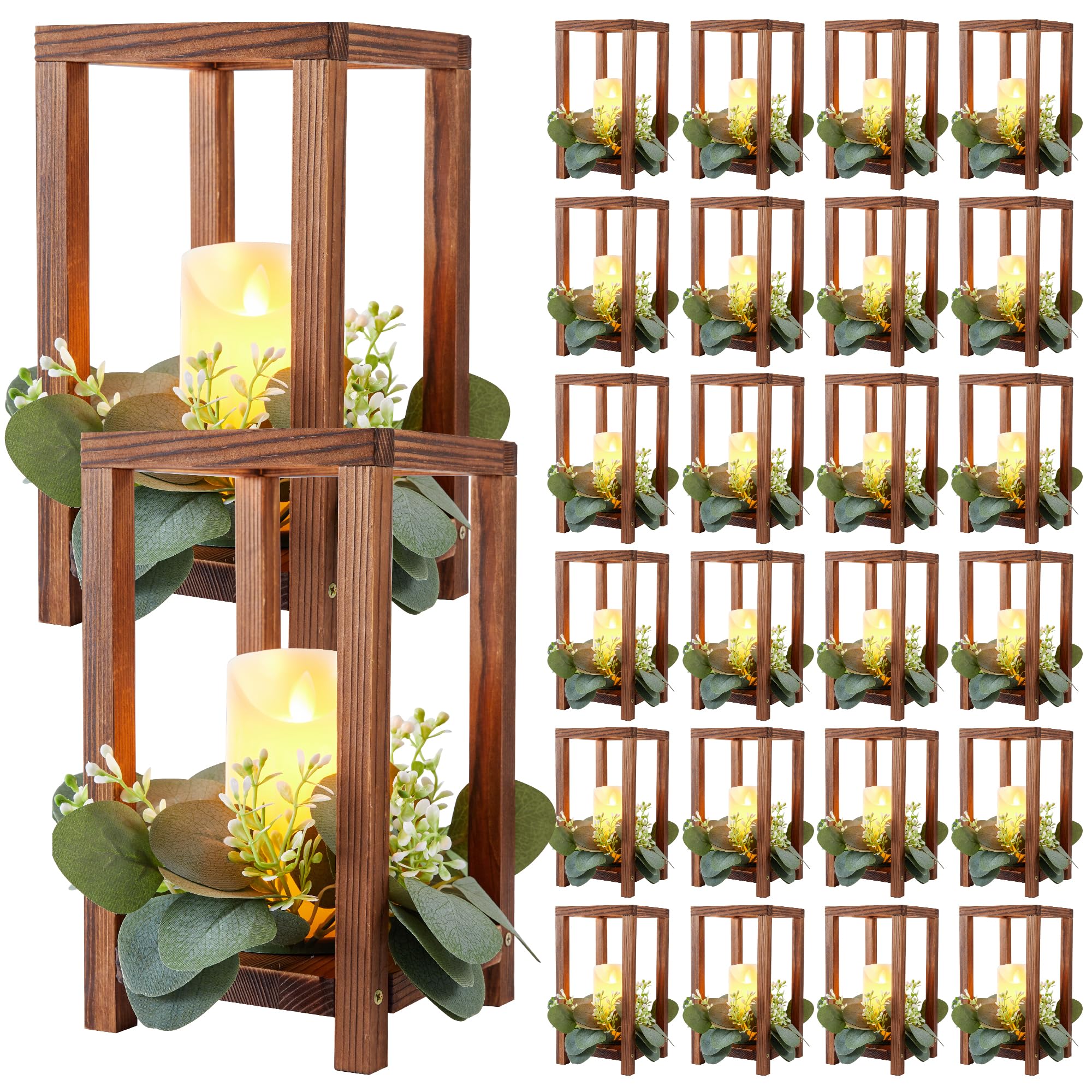 24-Piece Wooden Wedding Lantern Centerpiece Set - Rustic Farmhouse Candle Holders for Tables, Fireplaces, and Barn Weddings - Perfect for Table Decor, Country Weddings & Home Décor (No Candles or Flowers Included) - Ideal for Wedding Receptions, Anniversary Parties & Romantic Dinner Settings