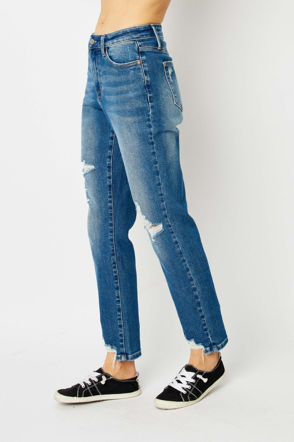 Judy Blue Women's Distressed Slim Fit Jeans - High Waisted Skinny Denim Pants for Casual Wear & Everyday Outfits