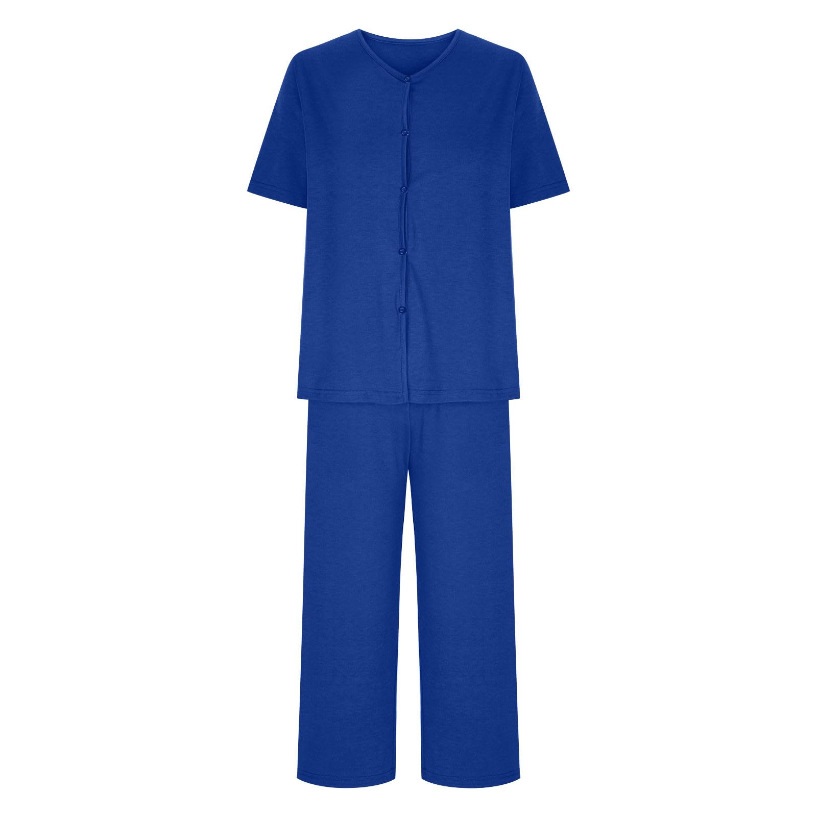 Women's 2-Piece Pajama Set - Plus Size Button-Up Short Sleeve Lounge Wear & Sleepwear for Comfortable Nights | Cozy Home Outfit, Relaxing Evenings & Vacation Loungewear