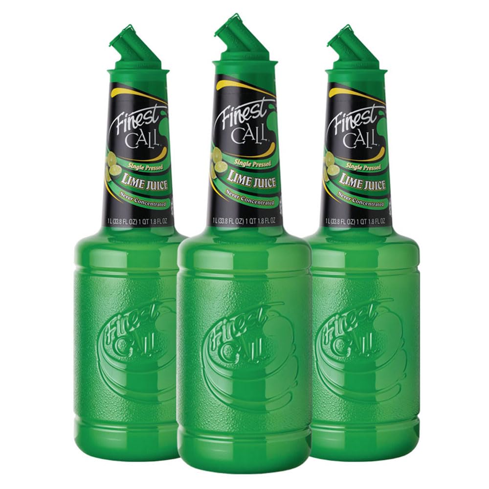 Premium Finest Call Single Pressed Lime Juice Drink Mix - 1 Liter Bottle (33.8 Fl Oz) - Pack of 3 - Perfect for Cocktails, Mocktails, and Refreshing Summer Drinks