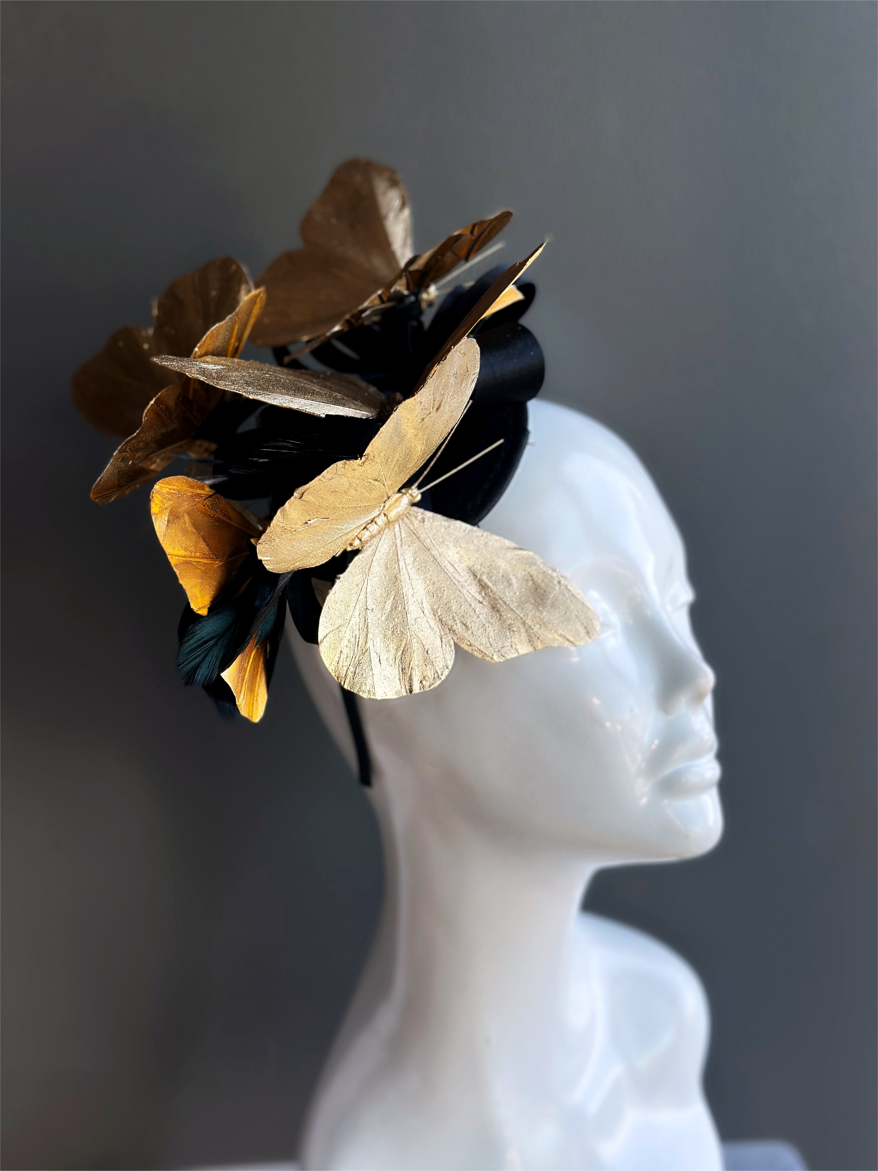 Elegant Gold and Black Butterfly Fascinator Hair Clip - Perfect for Weddings, Parties, and Special Occasions
