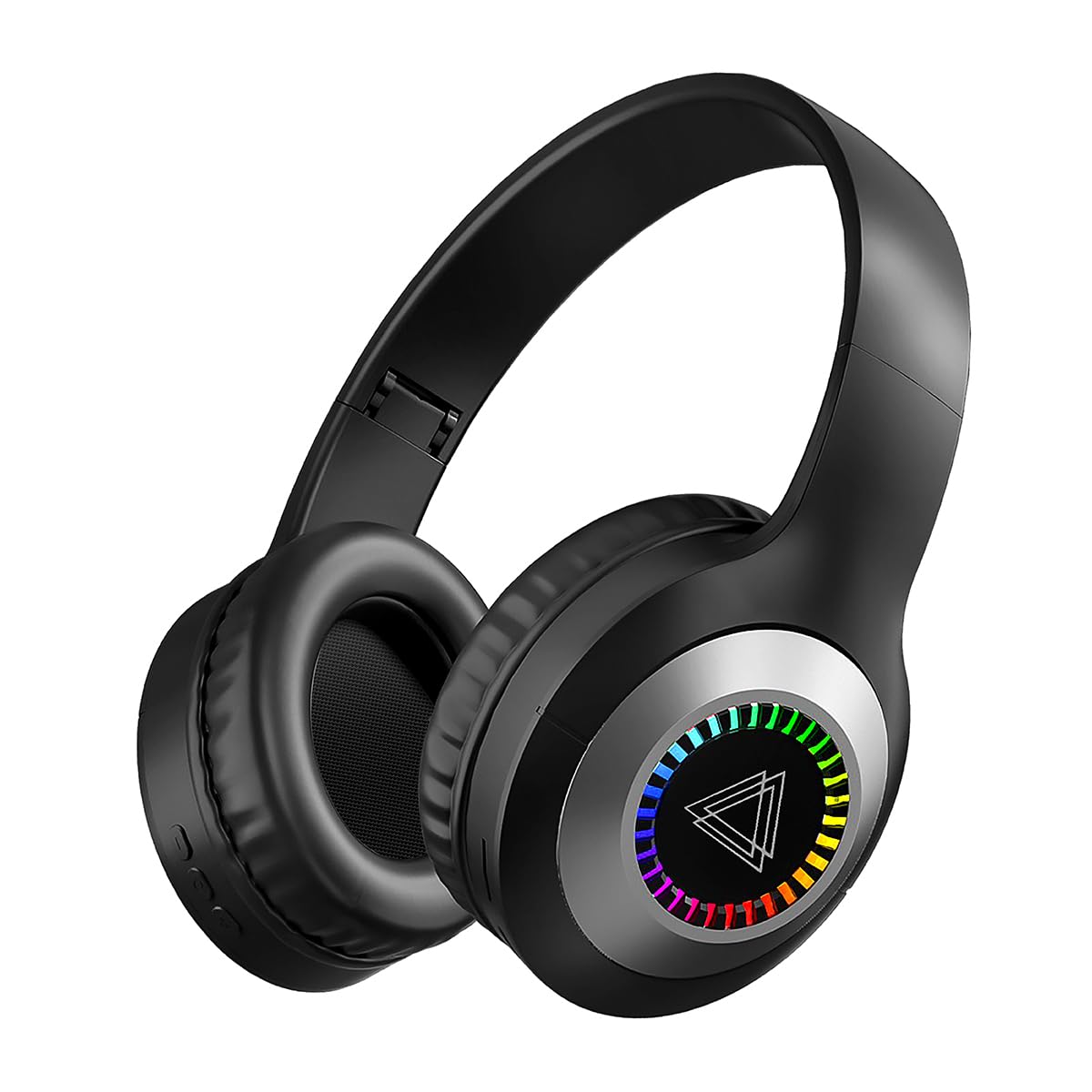 Wireless Bluetooth Headphones with Colorful LED Lights, 50H Playtime, Foldable Design, Bluetooth 5.3, 10m Range, Stereo Sound, Built-in Mic - Perfect for Gym, Running, Travel & Work (Black)