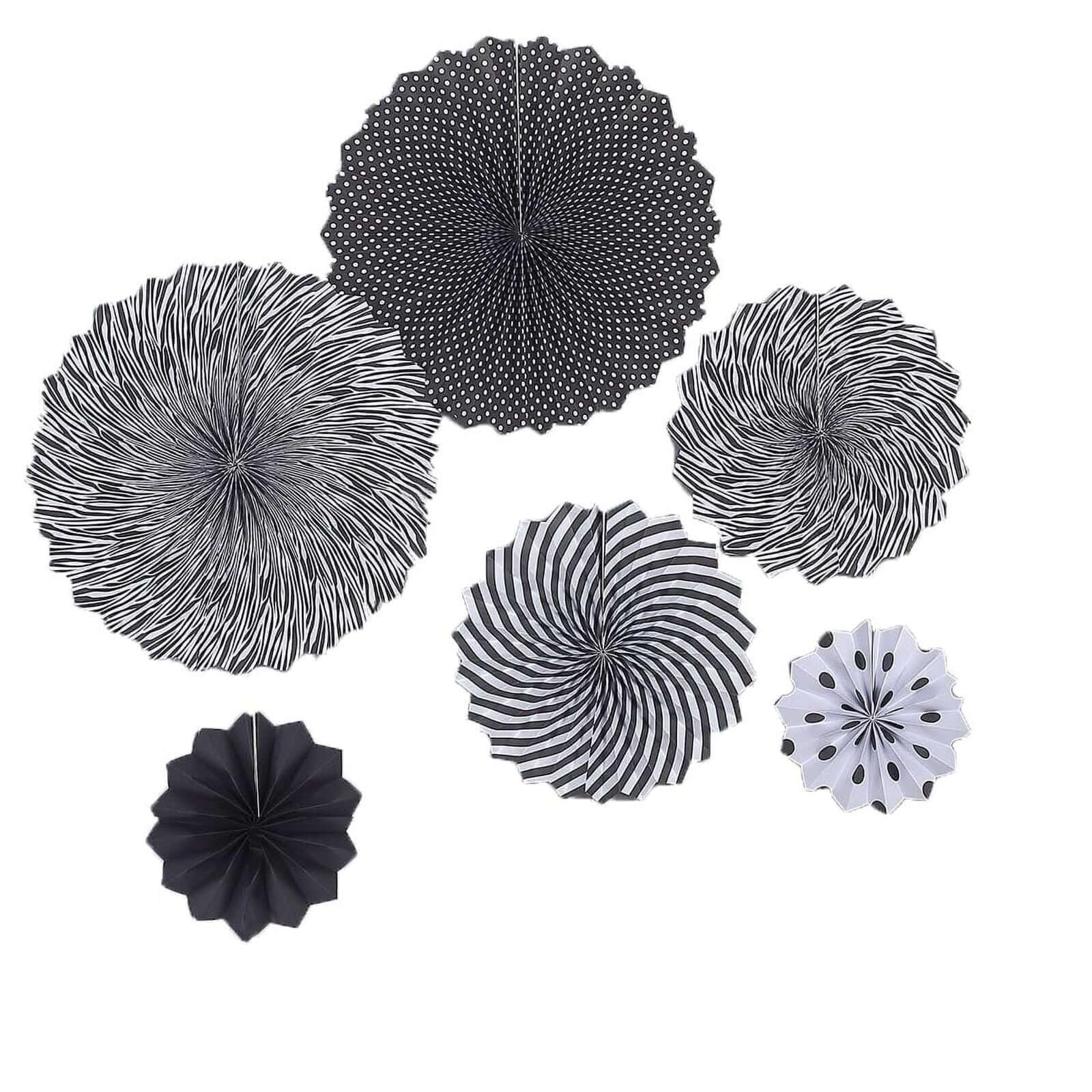 Efavormart 6-Pack Black & White Paper Fan Decorations - 8
