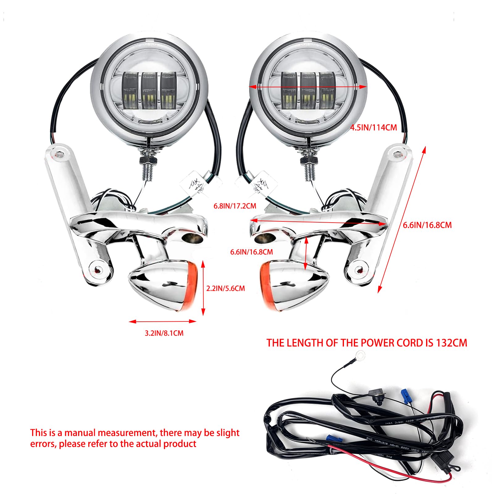 4.5 Inch LED Auxiliary Spotlight Fog Lights Kit with Housing Bracket - Chrome Bullet Turn Signal Lamps for Harley Touring Street Glide/Electra Glide/Road King - Perfect for Night Riding and Enhanced Visibility