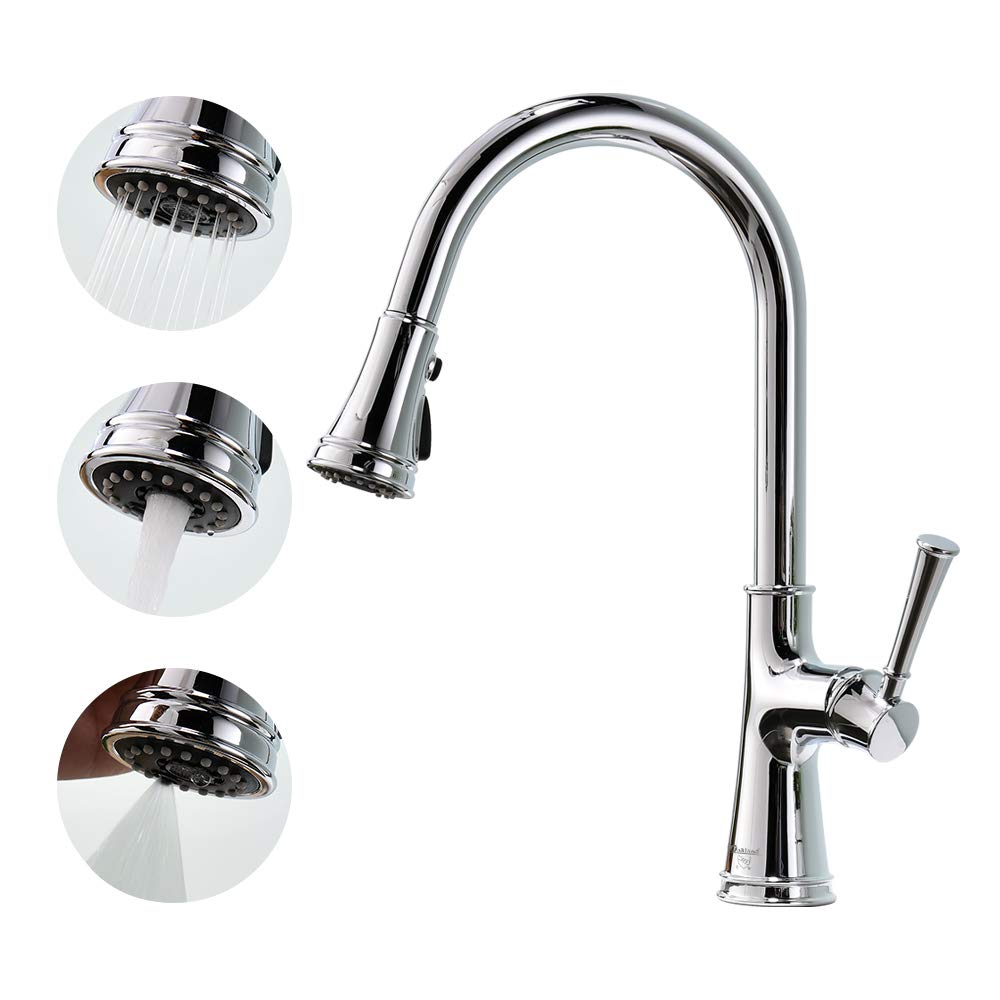 Polished Chrome Kitchen Faucet with Pull Down Sprayer - Single Hole Farmhouse Sink Faucet for RV & Laundry Use