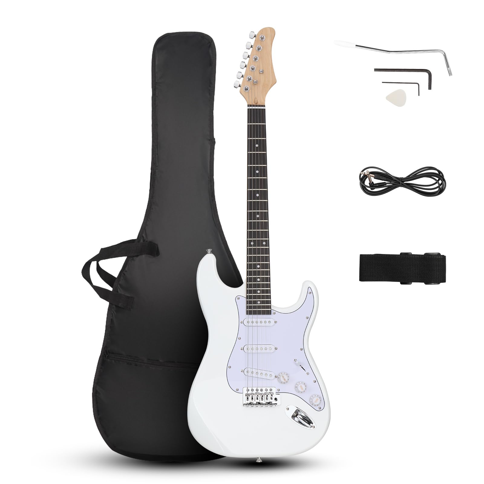 **Ktaxon 39-Inch Full-Size Solid Body Electric Guitar Kit for Beginners – Includes Gig Bag, Strap, Tremolo Bar, Cable & Picks (White) – Perfect for Practice, Performances & Home Studio Recording**