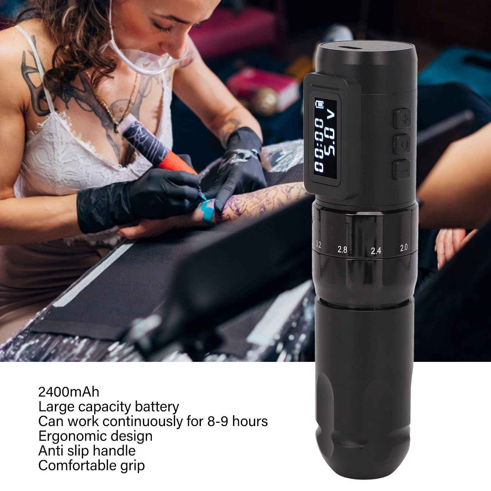 EXCLUZO Wireless Tattoo Pen Machine - Professional Cordless Tattoo Gun with LED Display, 10V Power & 10000RPM Speed, 4.0mm Eccentric Wheel (Black) - Ideal for Tattoo Artists, Beginners, and Professional Body Art Studios