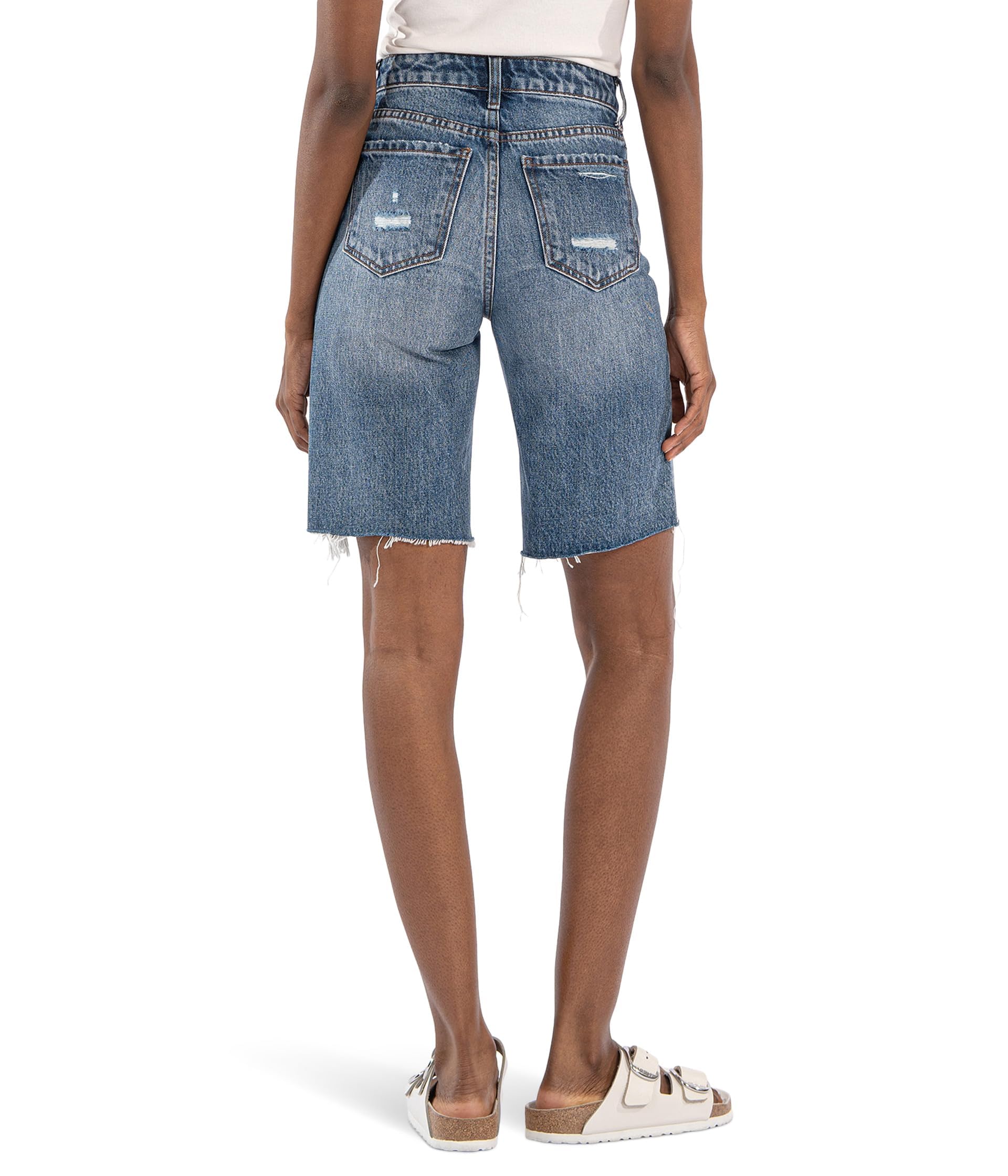 KUT from the Kloth Women's Hailey High-Rise Bermuda Shorts - Raw Hem Denim Shorts for Women | Casual Summer Outfits & Beach Vacations