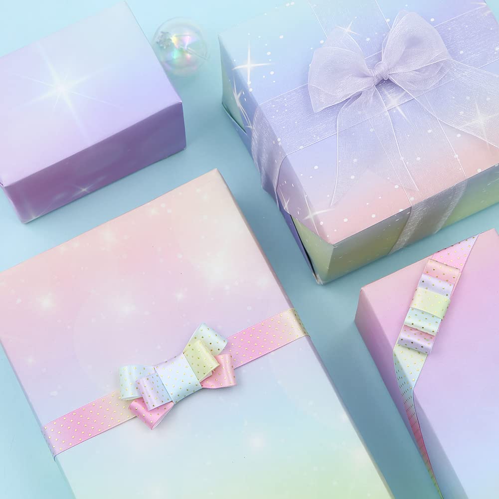 Gradient Color Wrapping Paper - White Kraft Gift Wrap with Rainbow Star Sky Design | 4 Folded Sheets 28x20 Inch | Perfect for Christmas, Birthday, Anniversary & Women's Gifts | Ideal for Wedding, Party & Special Occasion Gift Wrapping
