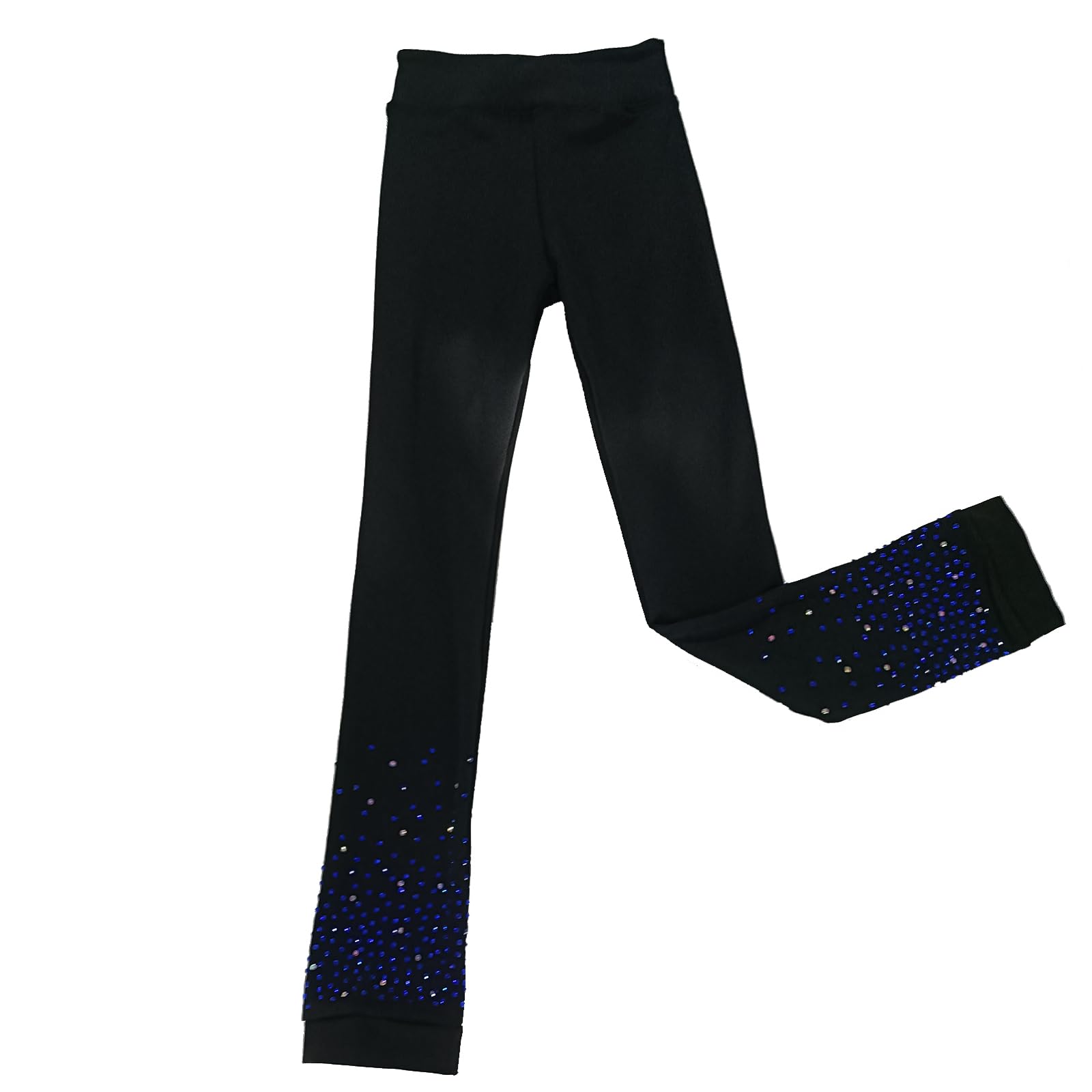 Black Girls' Skating Training Pants - Blue Rhinestone Velvet Warm Leggings for Ice Skating & Winter Sports | Perfect for Figure Skating Practice & Cold Weather Activities