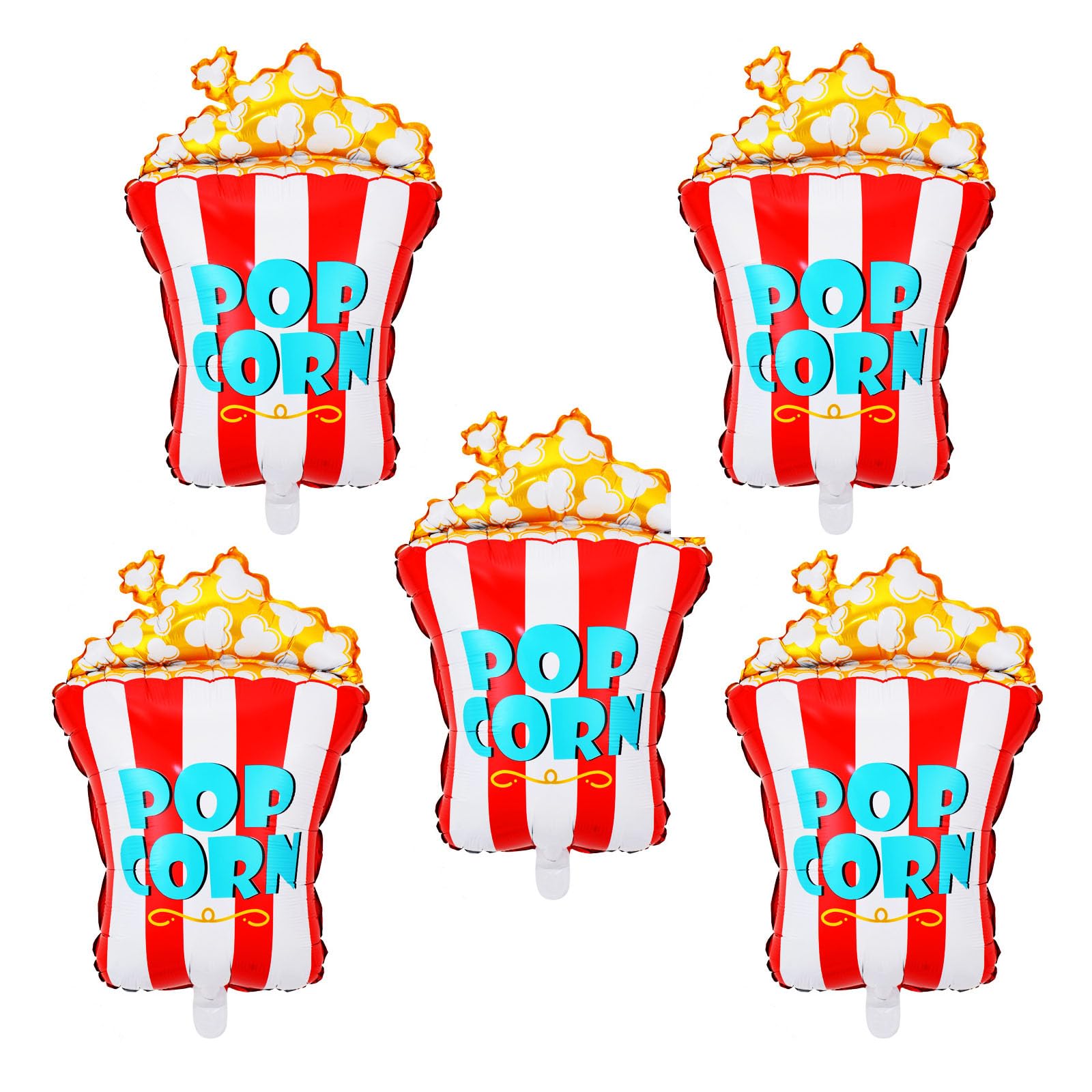 5Pcs Popcorn Foil Balloons for Birthday Party Decorations - Kids Baby Shower, Movie Night Themed Party Supplies - Perfect for Indoor & Outdoor Celebrations