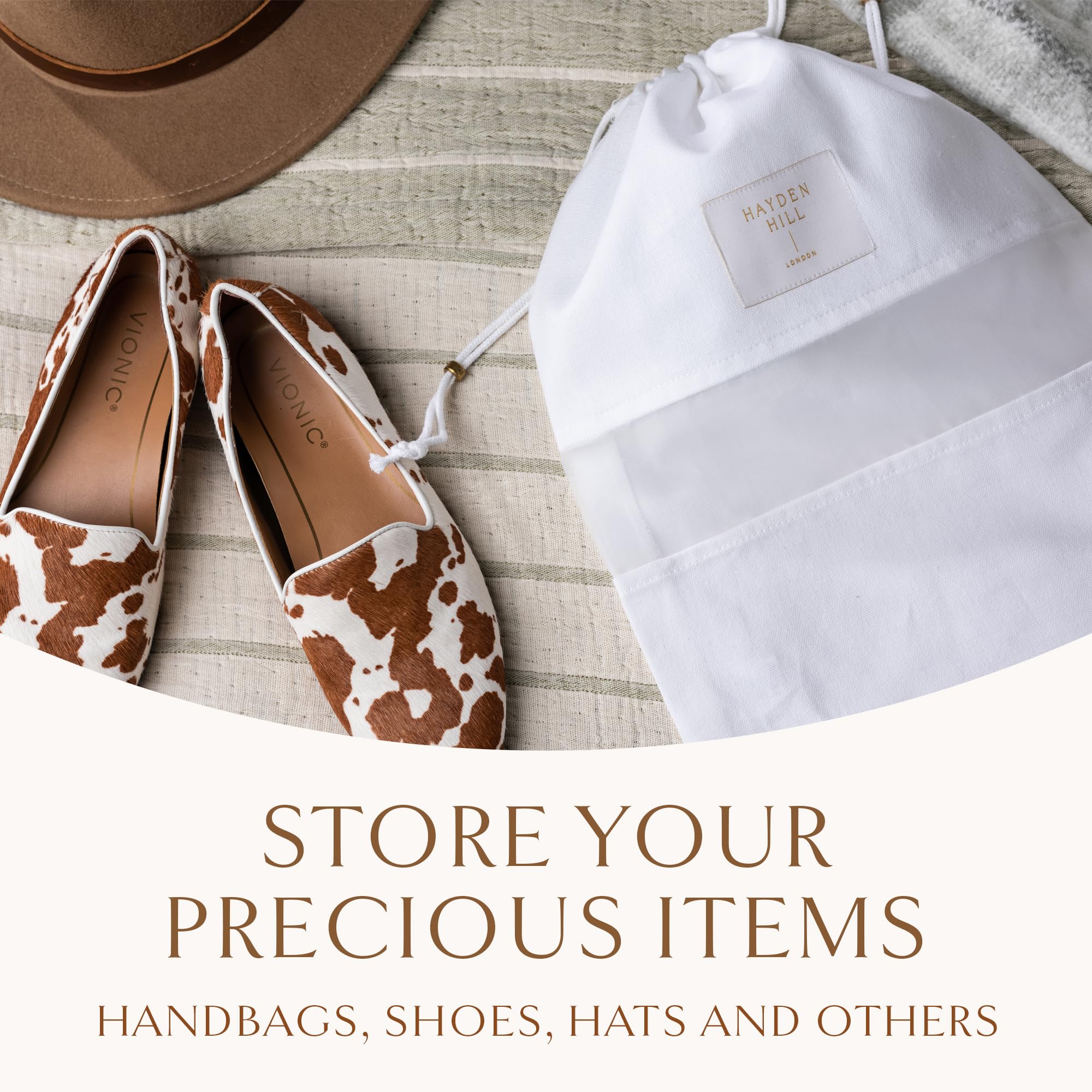 Hayden Hill Premium Organic Cotton Dust Bags for Handbags & Purses - 3 Pack Small (15 Inch) - Luxury Shoe Storage Bags, Purse Protectors for Closet Organization - Carbon Neutral Certified - Perfect for Travel, Storage & Luxury Item Protection