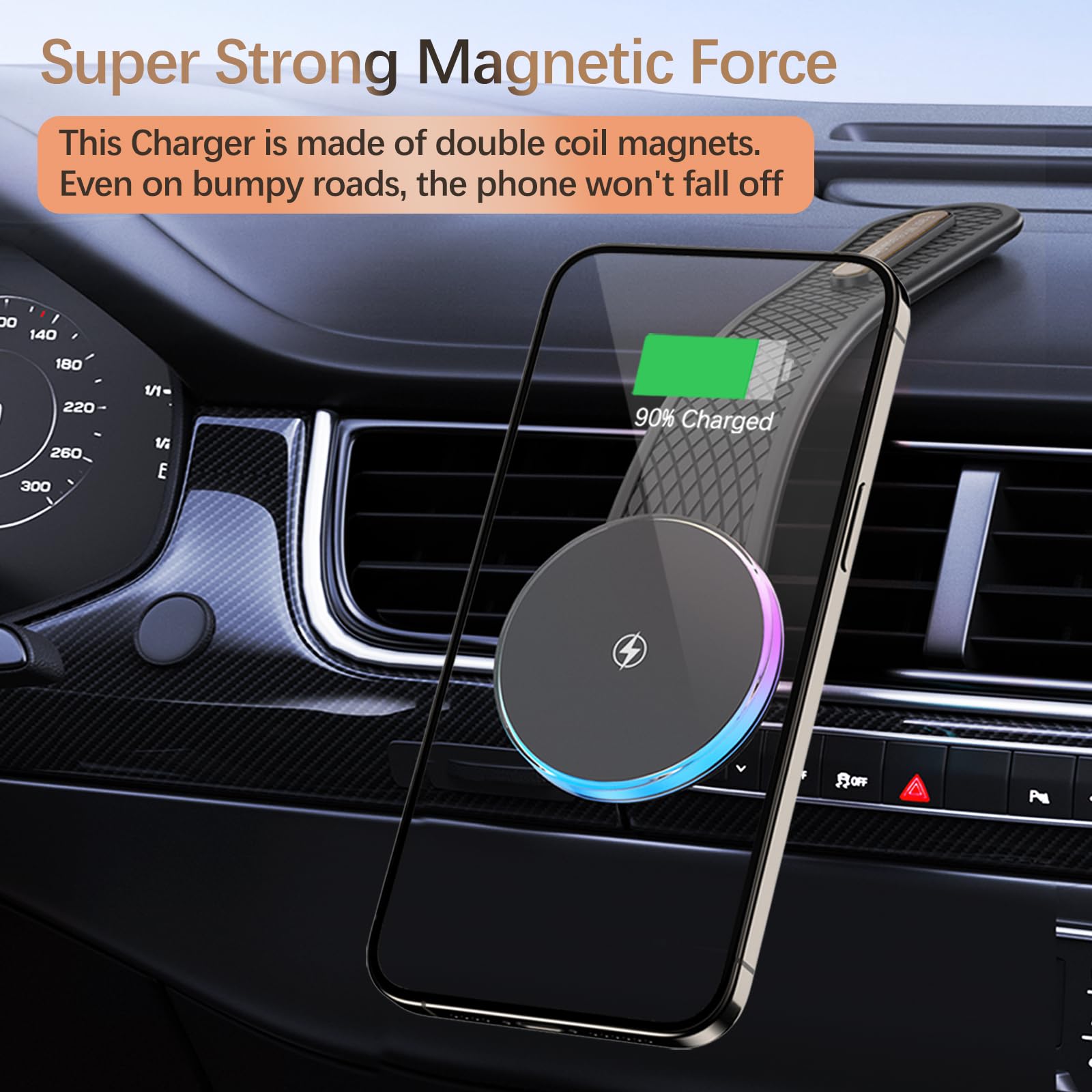 Flexible Magnetic Wireless Phone Charger for Car - Bendable Memory Titanium Alloy Mount, Fast Charging Stand (15W/10W/7.5W) - Easy Installation for iPhone, Samsung Galaxy | Perfect for Road Trips & Commuting