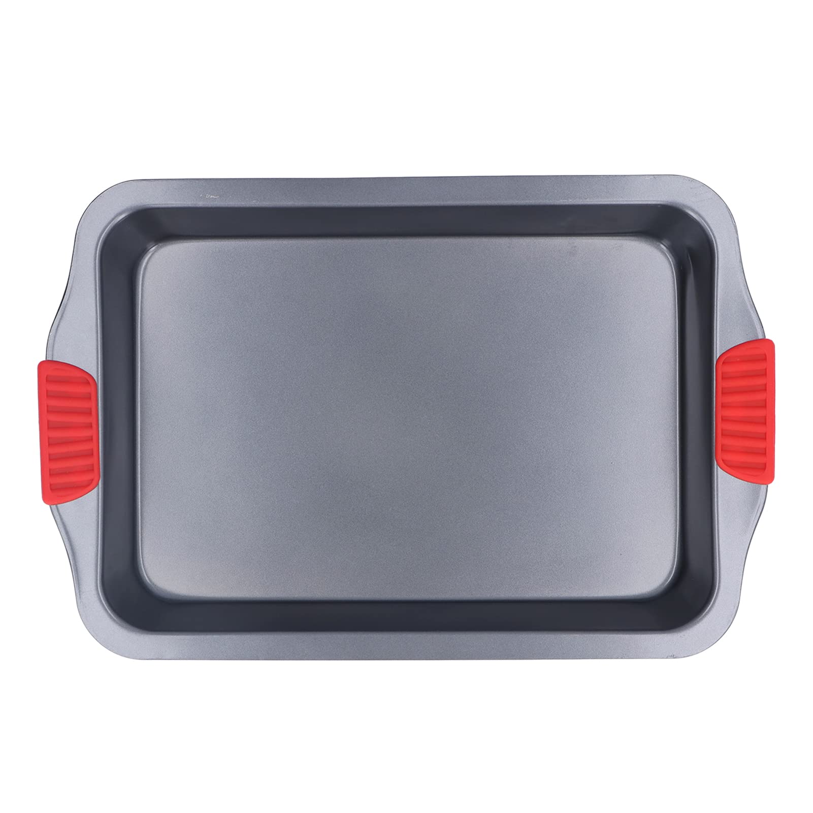 Non-Stick Carbon Steel Baking Sheet Set with Dual Red Silicone Handles - Oven & Dishwasher Safe Deepened Rectangular Pan (A-107 with Ears) - Perfect for Cookies, Breads, Roasting Veggies & Family Meal Prep