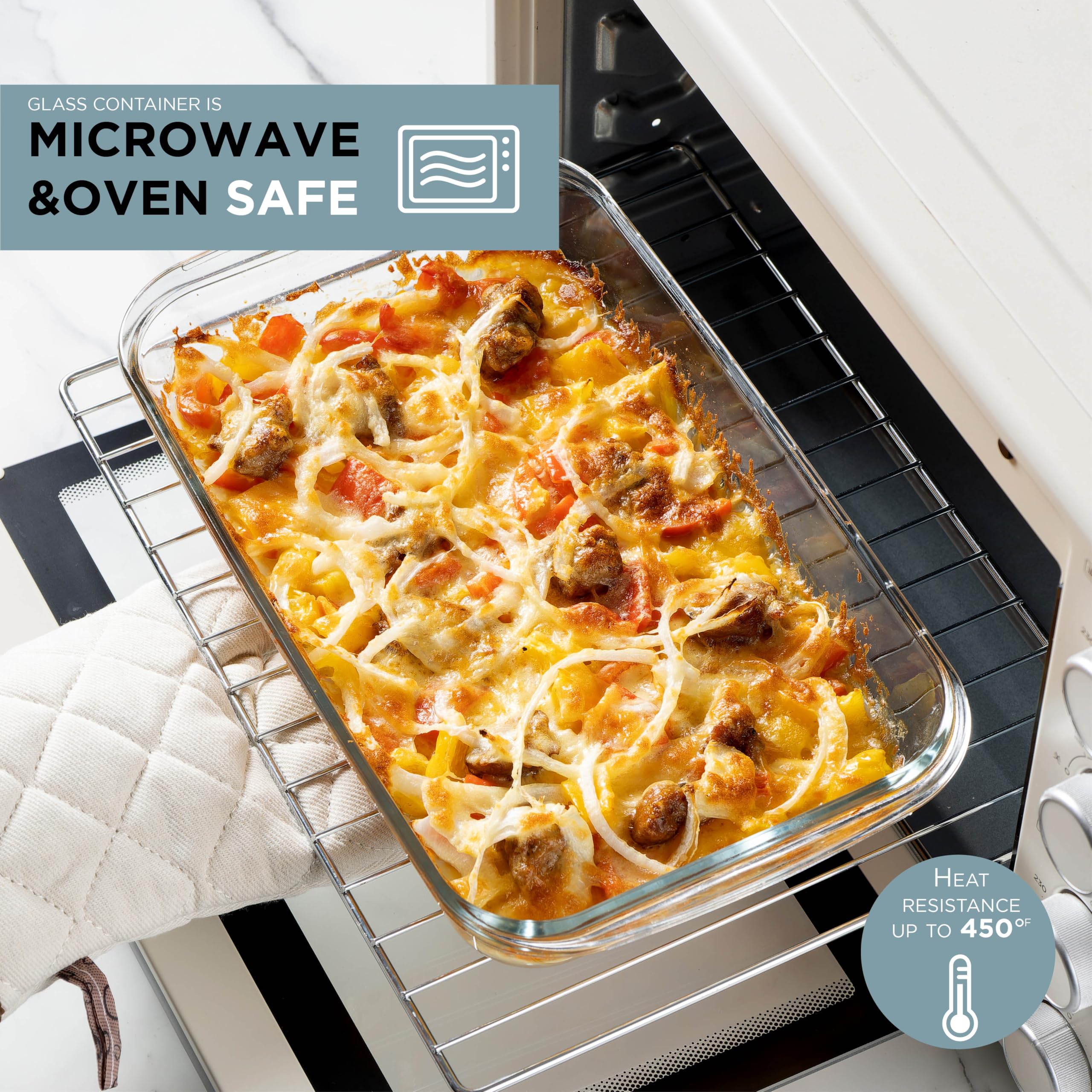 8-Piece Colorful Glass Baking Dish Set with Lids - Oven, Freezer & Microwave Safe Deep Casserole Dishes & Food Storage Containers | Perfect for Meal Prep, Leftovers & Holiday Cooking