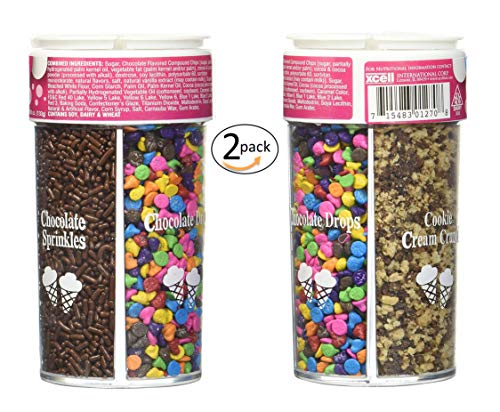 Dean Jacob's 4-in-1 Chocolate Accents Variety Pack - 4.68 oz (2 Pack) | Chocolate Sprinkles, Drops, Cookie Cream Crunch & Dark Chocolate Crunch | Edible Dessert Decorations for Cakes, Cupcakes, Ice Cream & Baking