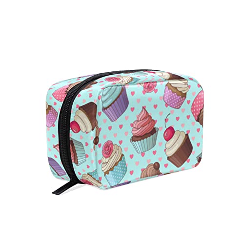 Colorful Cream Cupcake Print Small Cosmetic Bag - Seamless Makeup Organizer & Travel Toiletry Pouch for Women, Girls & Teens - Perfect for Travel, Gym & Daily Beauty Storage