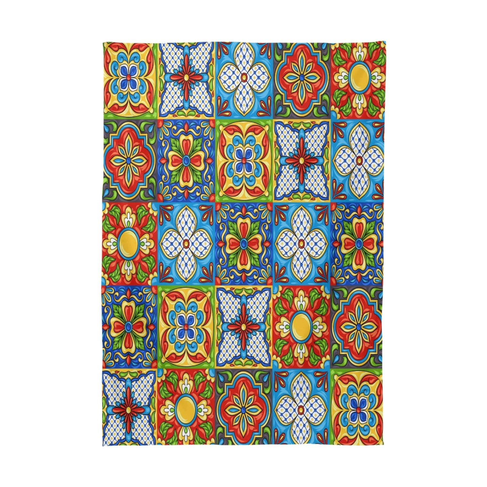 Qilmy Mexican Talavera Rectangle Tablecloth - Dust Proof, Anti-Wrinkle, Wipeable Table Cover for Kitchen, Dining, Wedding & Party Decor (54