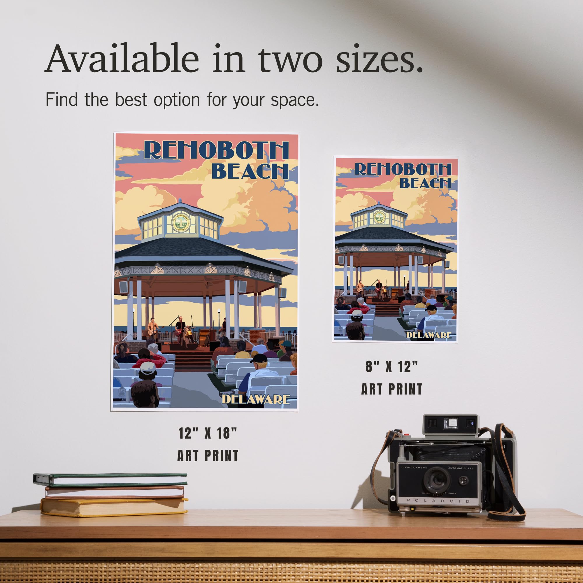 Lantern Press 12x18 Inch Rehoboth Beach Delaware Bandstand Art Print - Coastal Wall Decor for Living Room, Bedroom & Office