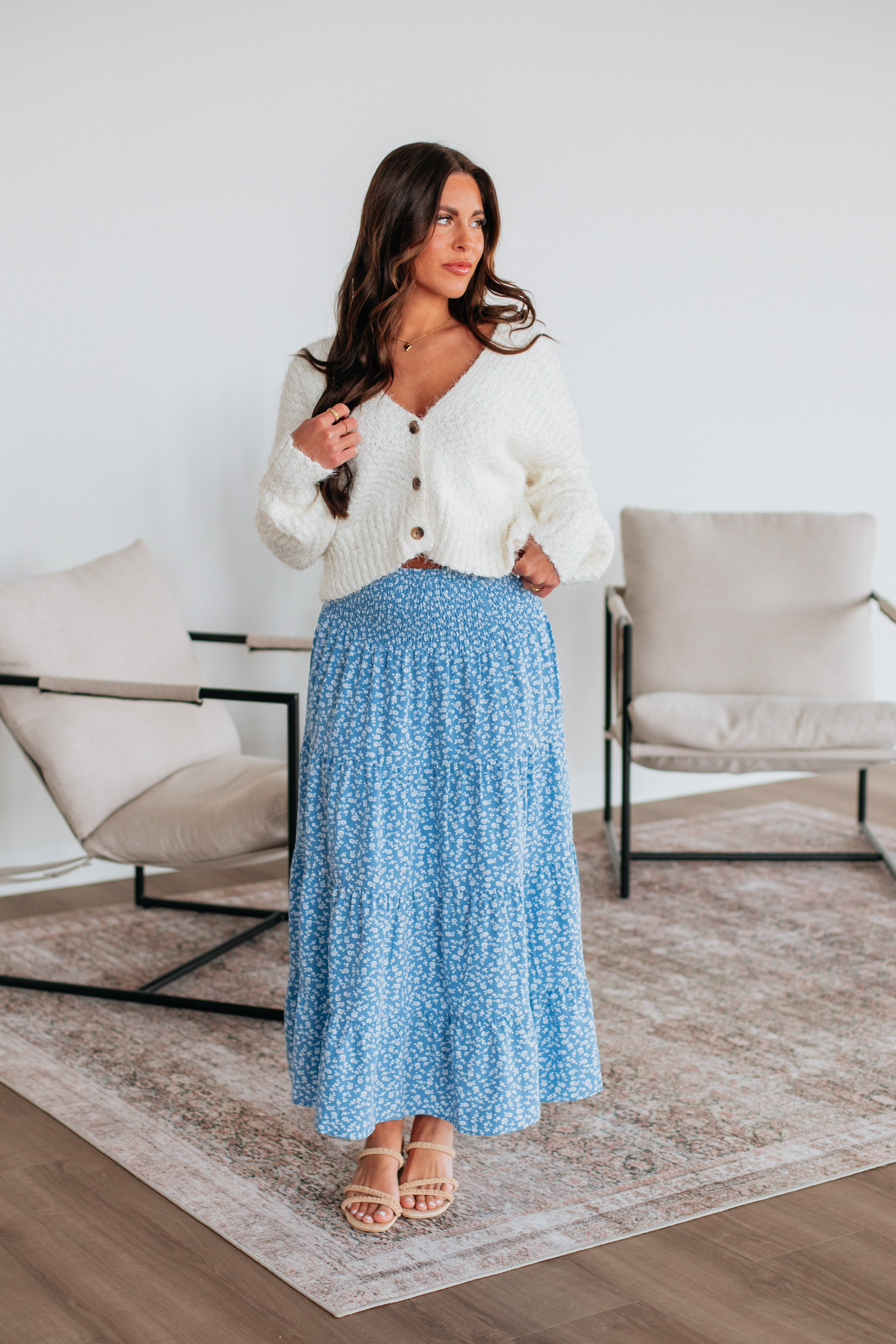 Elissa Floral Skirt for Women - A-Line Summer Midi Skirt with Pockets - Boho Flowy Skirt for Beach, Vacation, and Casual Outfits