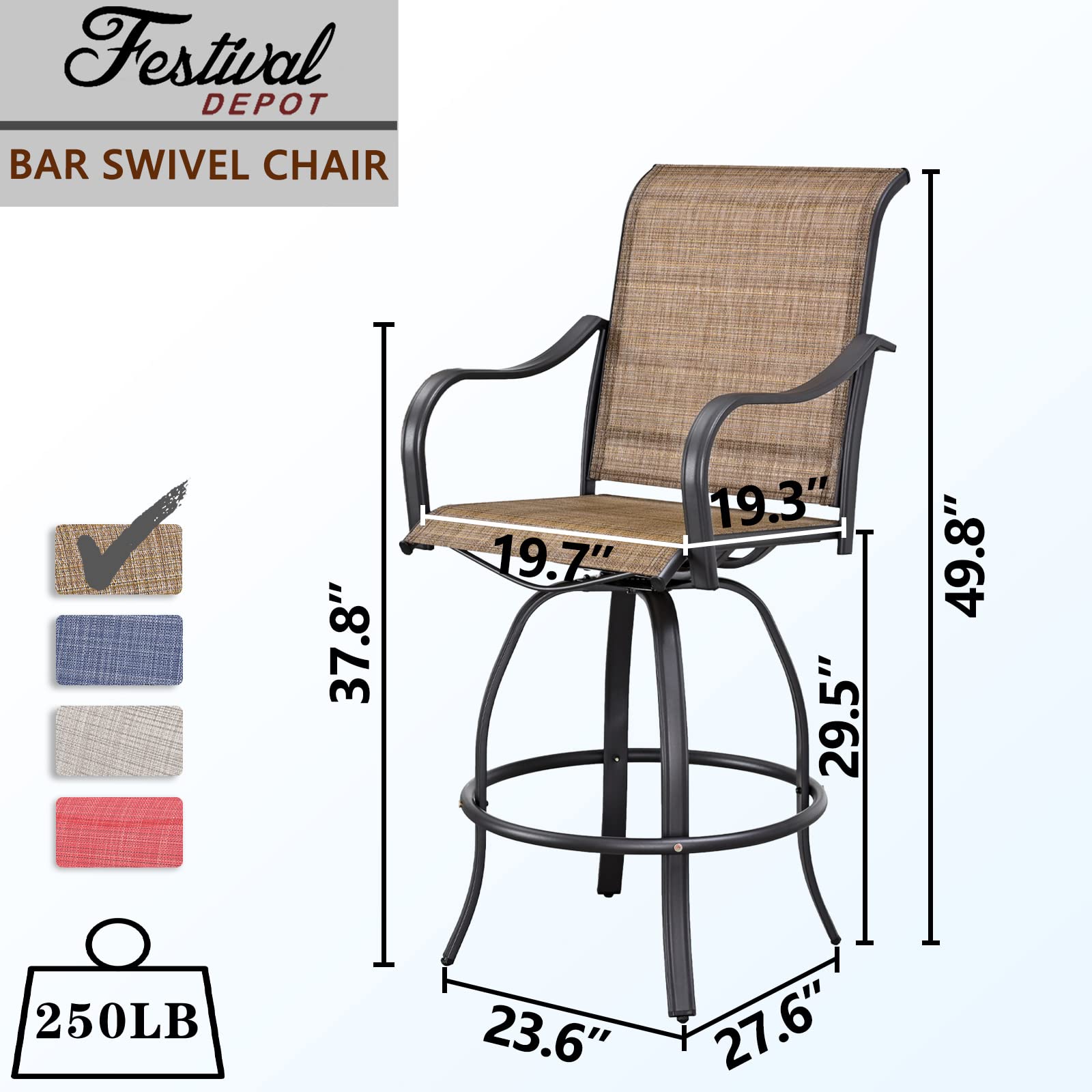6-Piece Patio Dining Set with Swivel Bar Stools & Tempered Glass Table - Outdoor Metal Bistro Furniture for Yard, Garden, or Balcony (Brown) - Perfect for Entertaining, BBQs, and Relaxing Outdoors