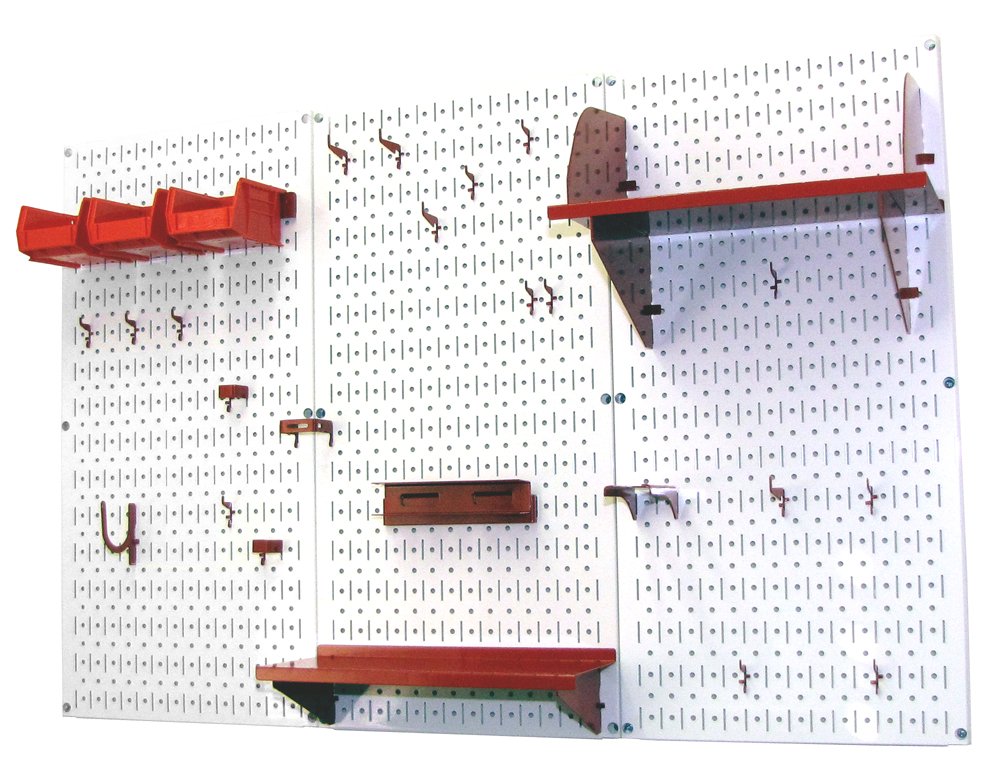 Wall Control 4 ft. Metal Pegboard Organizer - Heavy Duty Tool Storage Kit with White Pegboard & Red Accessories | Garage Workshop, Tool Shed, Craft Room Organization Solution