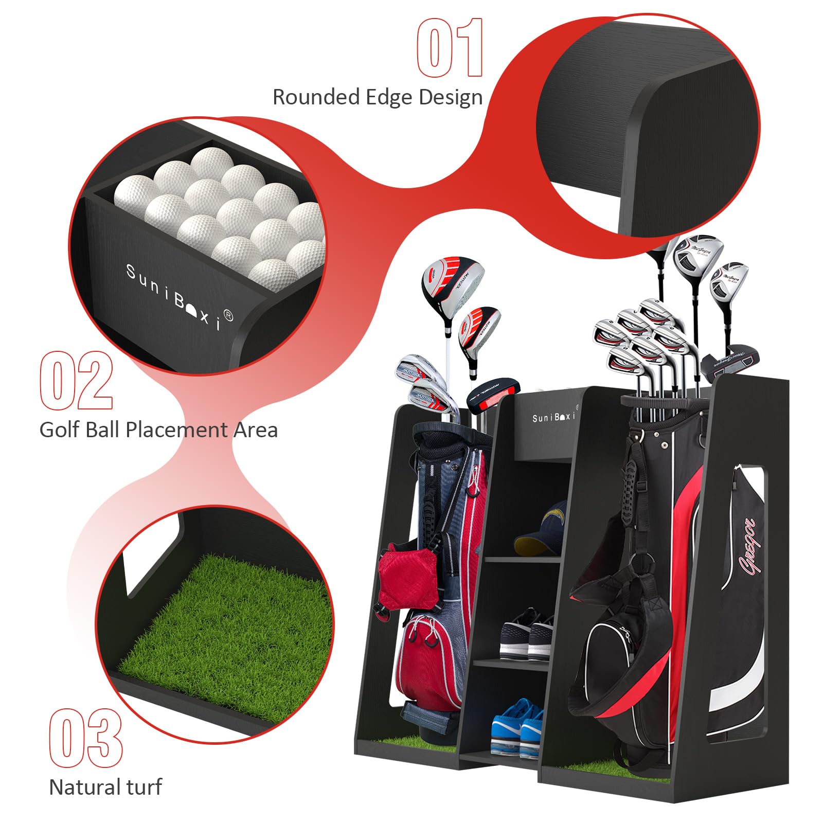 Premium Golf Bag Organizer Stand - Holds 2 XL Golf Bags & Multiple Accessories | Durable Storage Rack for Clubs, Shoes & Gear | Perfect for Garage, Basement, Shed - Ideal Gift for Golfers of All Levels | Indoor & Outdoor Use on Course or at Home