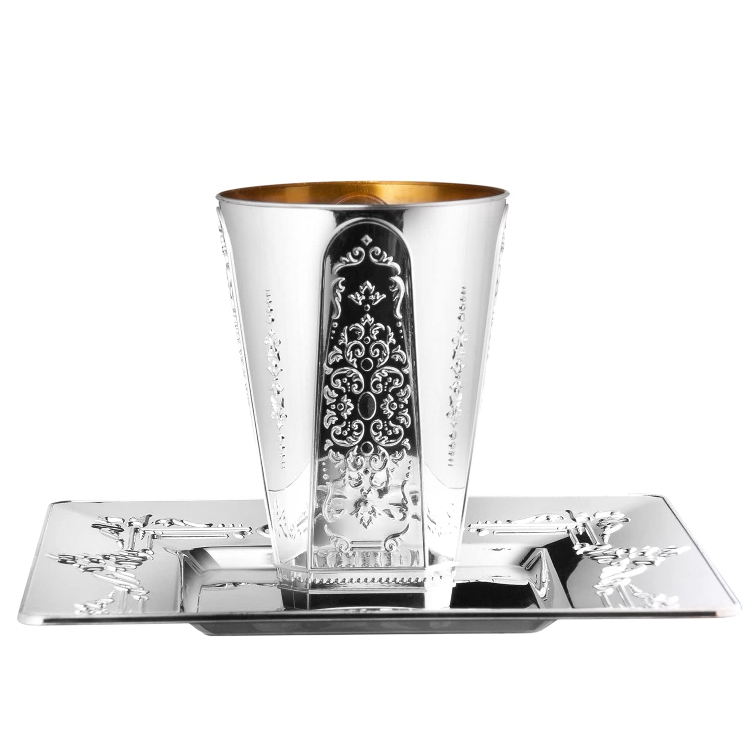 Premium 5 oz Regal Square Wine Kiddush Cup with Matching Trays - Set of 5 for Jewish Holidays, Shabbat, and Special Occasions - Elegant Communion and Religious Ceremony Serving Set