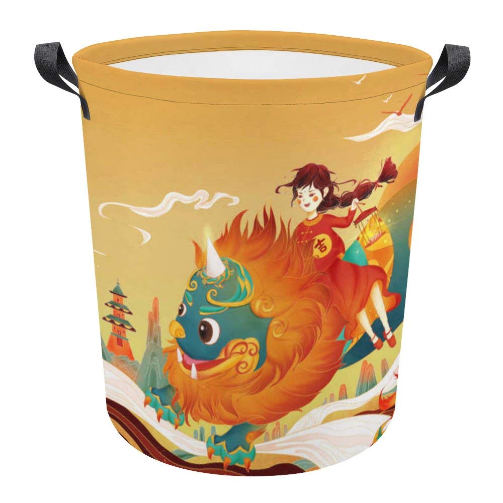 Kuizee Collapsible Laundry Basket - 16.5 x 17.3 Inch Waterproof Oxford Cloth Storage Hamper for Clothes & Toys | Koi Gold Coin Chinese New Year Design | Perfect for Bedroom, Dorm, Nursery & Holiday Decor