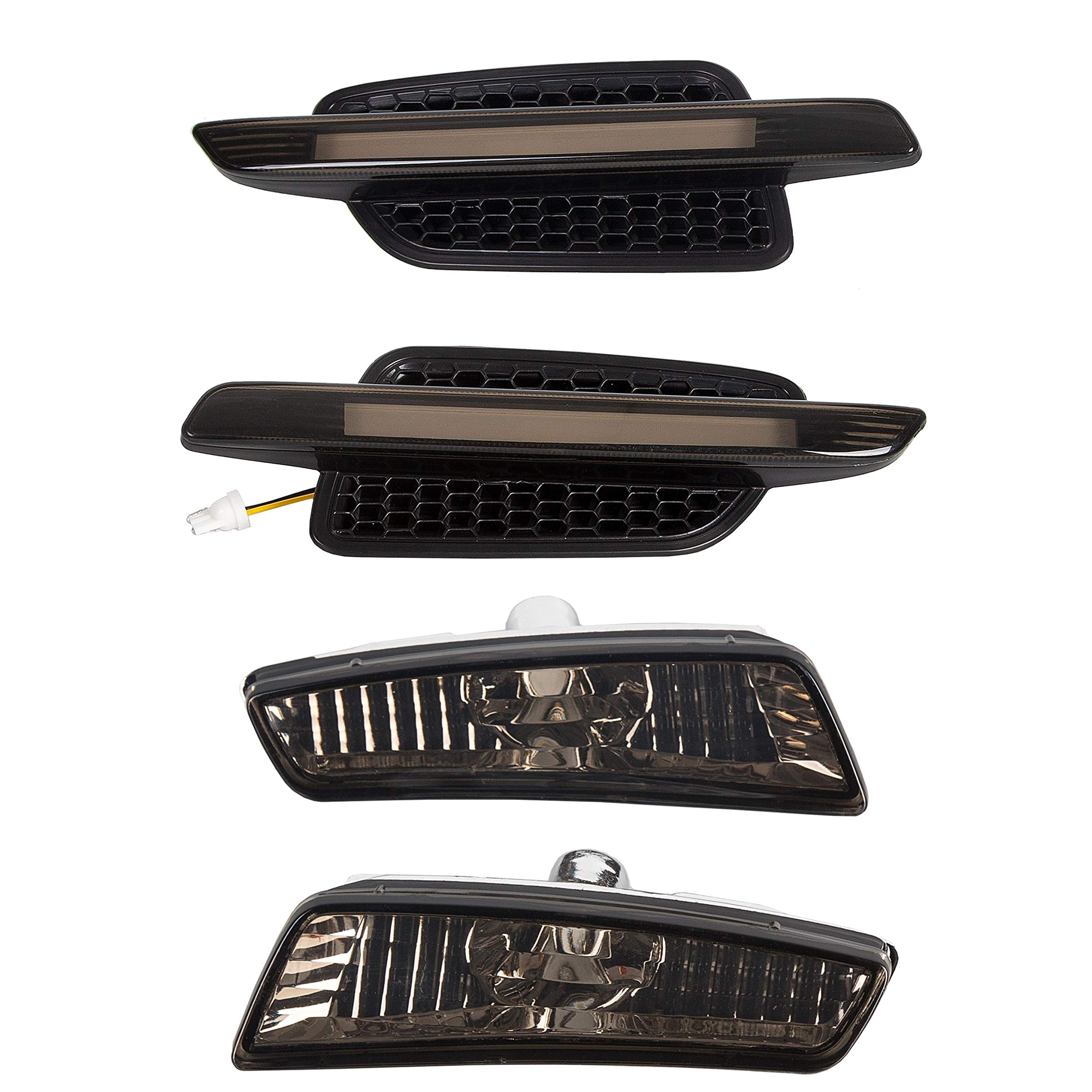 HECASA Smoke Lens Amber LED Light Bar Fender Lights + Side Markers for 08-09 Pontiac G8 - Durable Off-Road Lighting for Night Driving & Car Customization