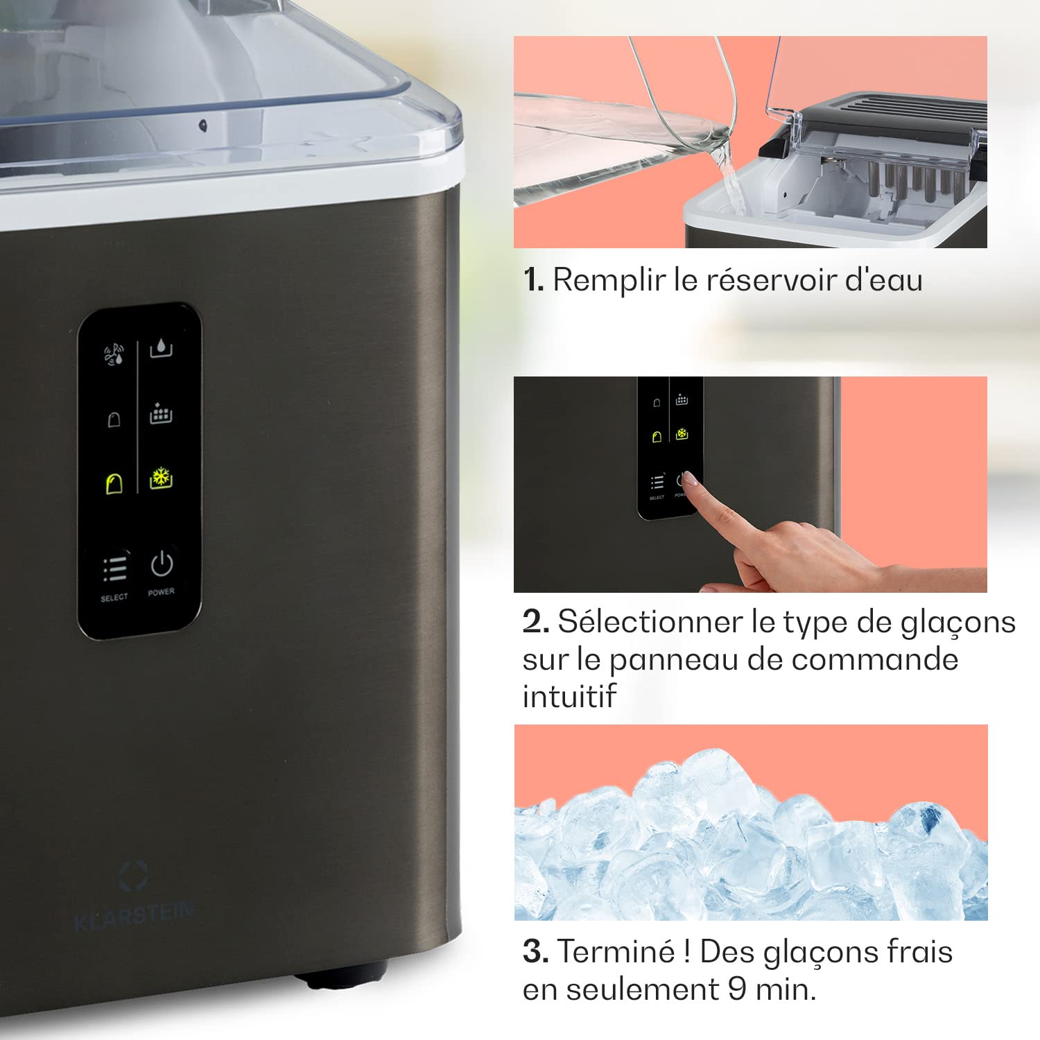 Klarstein Ice Maker Machine for Home, 1.5L Capacity, Makes Up to 12kg of Ice Fast, Produces Small & Large Ball-Shaped Ice Cubes, Self-Cleaning - Perfect for Parties, Cocktails & Everyday Use