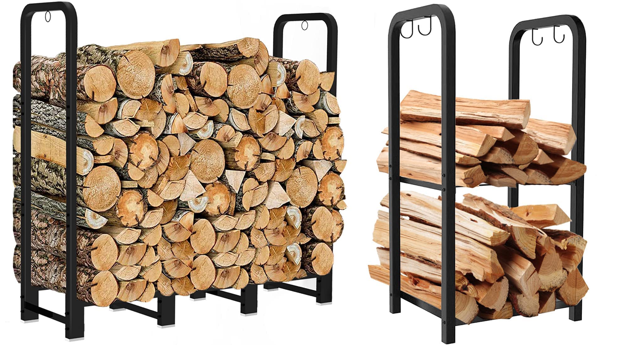 Artibear 4ft Outdoor Firewood Rack with Indoor Small Wood Storage Holder for Fireplace - Heavy Duty Black Metal Log Holder for Patio, Deck, Backyard & Living Room Firewood Storage
