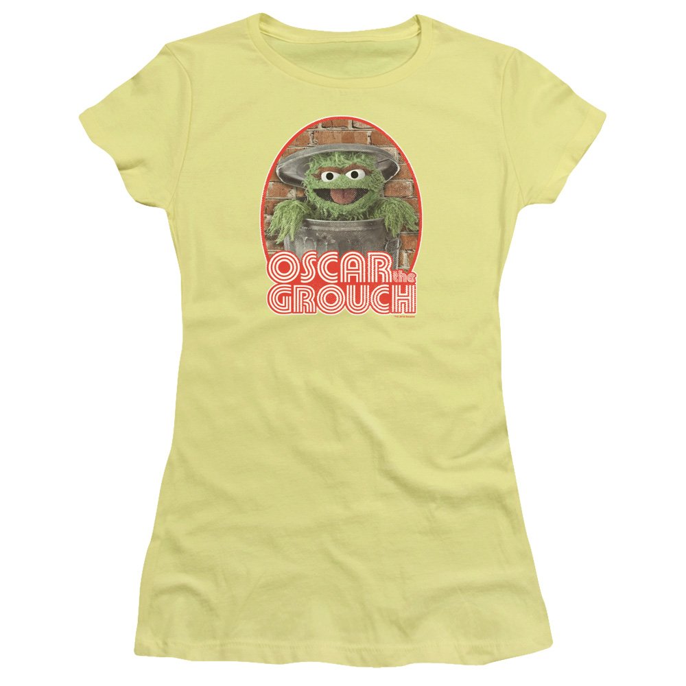 Sesame Street Oscar The Grouch Iron-On Juniors' Sheer Fitted T-Shirt - Fun Cartoon Character Tee for Kids & Teens - Perfect for Birthday Parties, School Events & Casual Wear