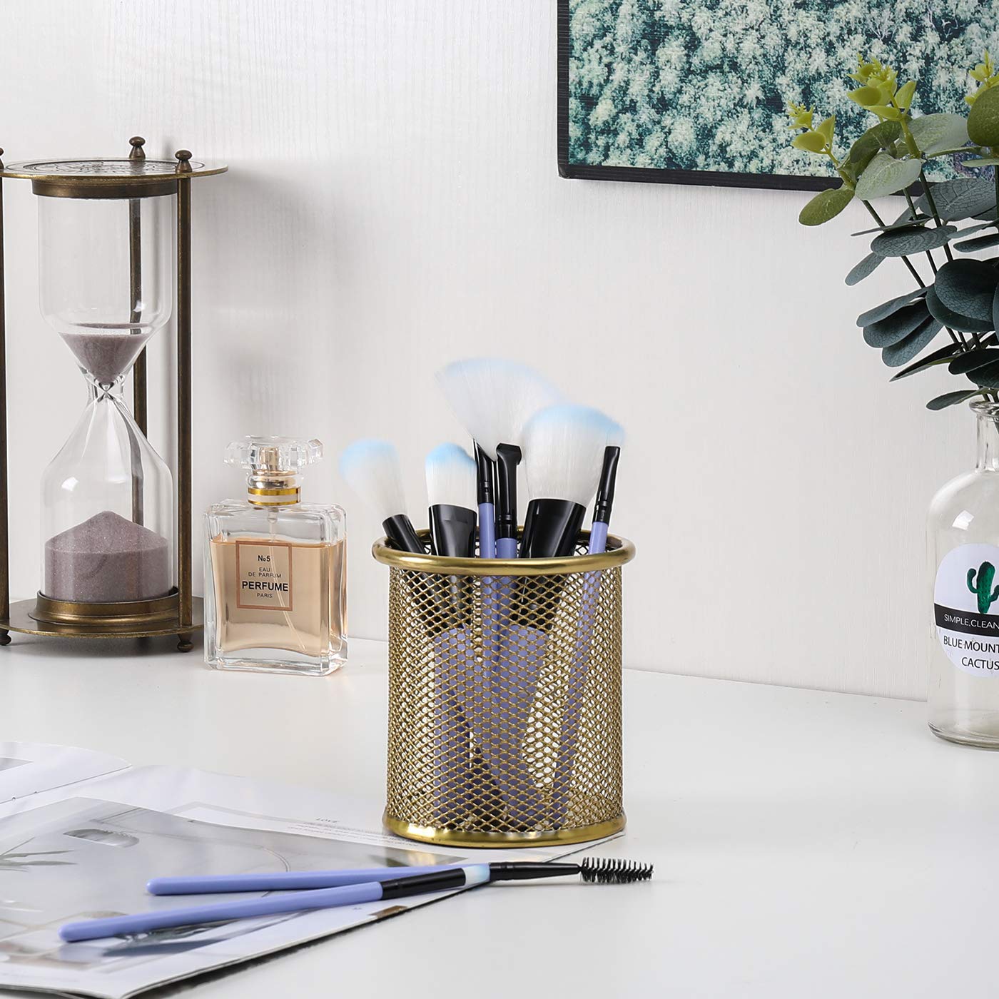 2-Pack Gold Pencil Holder for Desk - Stylish Pen Cup & Makeup Brush Organizer | Perfect for Office, Home, or School Desk Organization